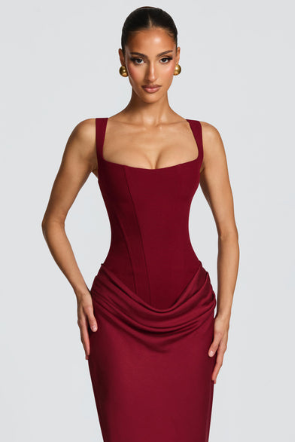 Square Neck Satin Maxi Dress with Open Lace Up Back