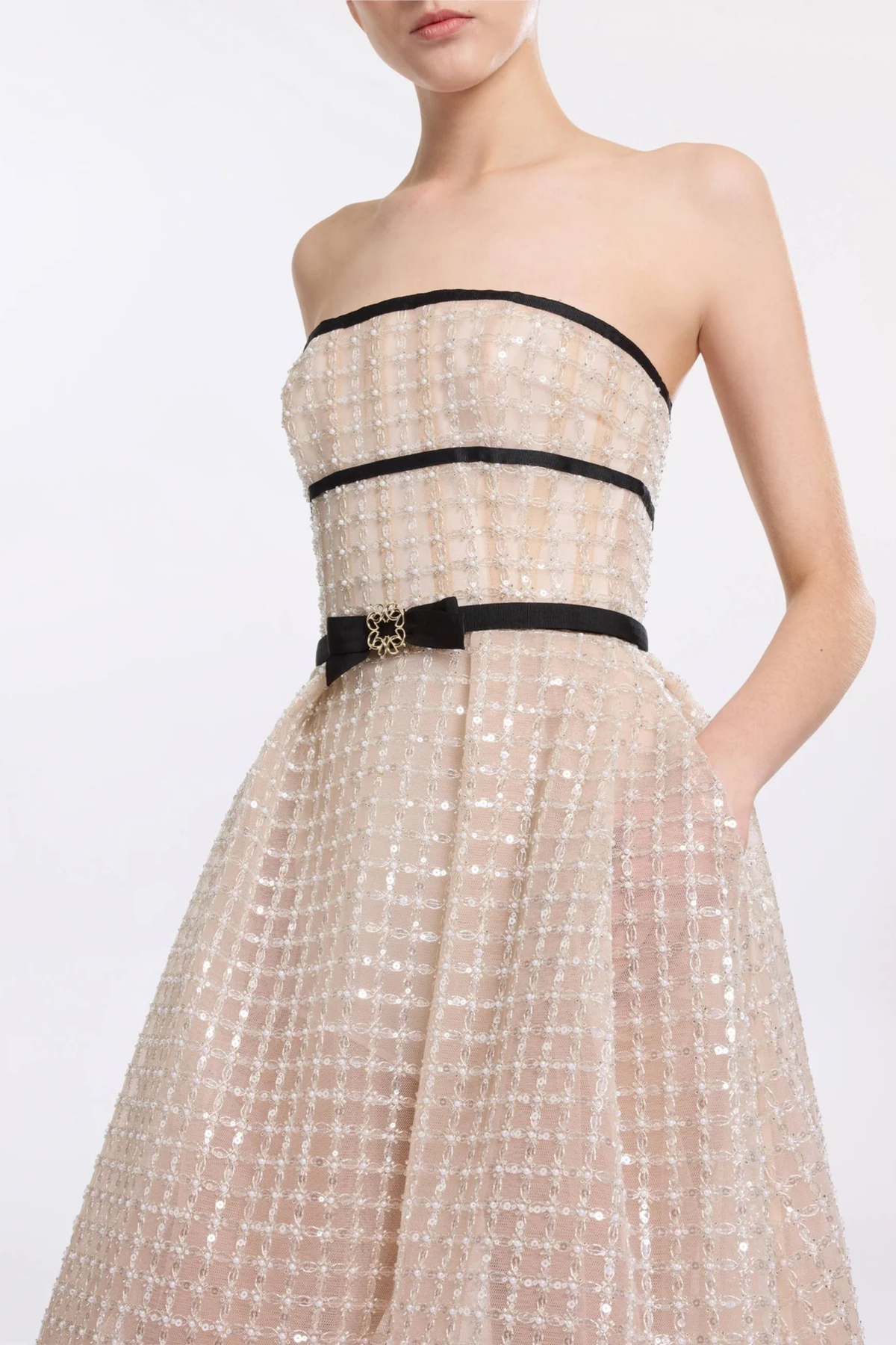 Plaid Sequin Bow A Line Midi Dress