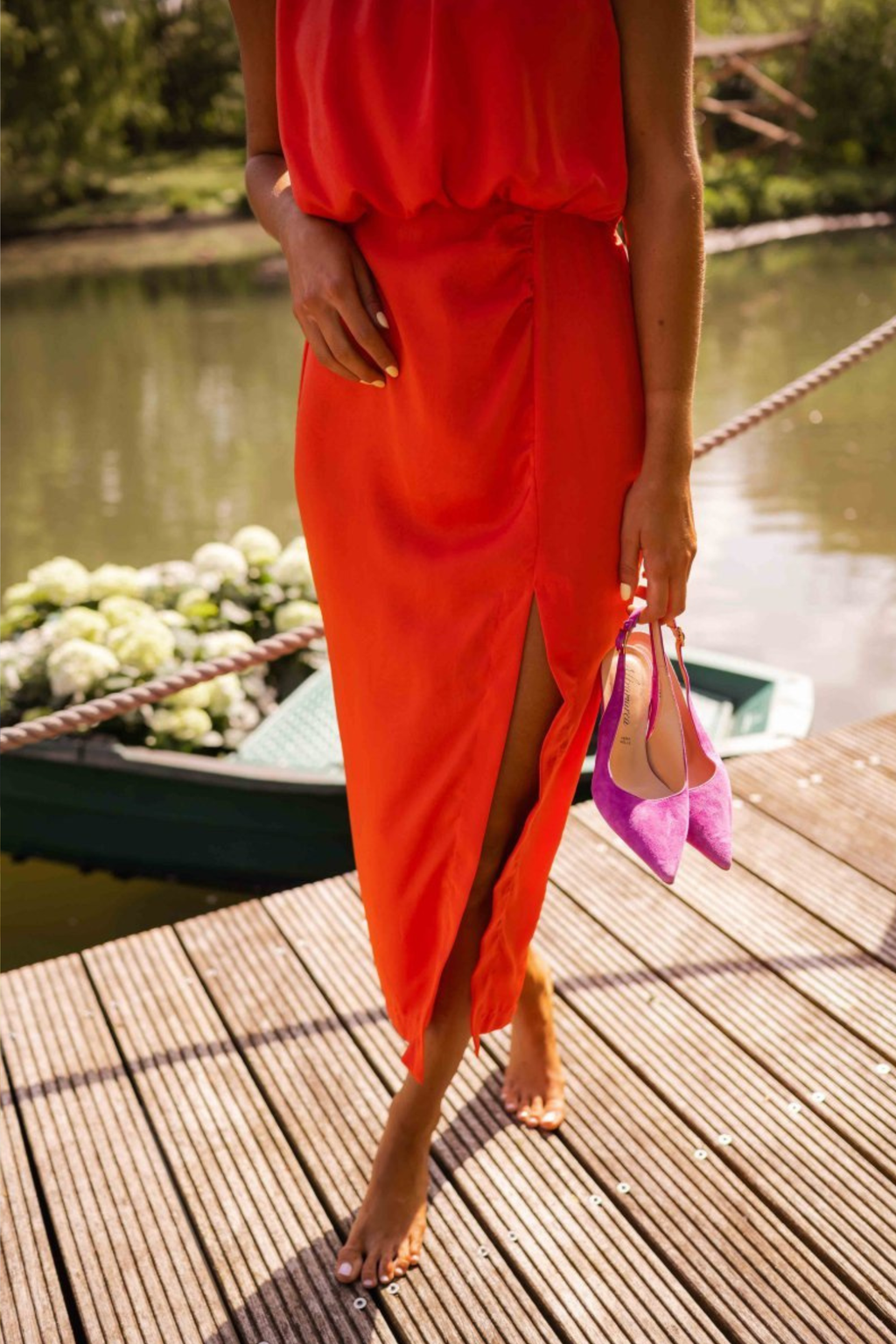Side Slit Sleeveless Midi Dress