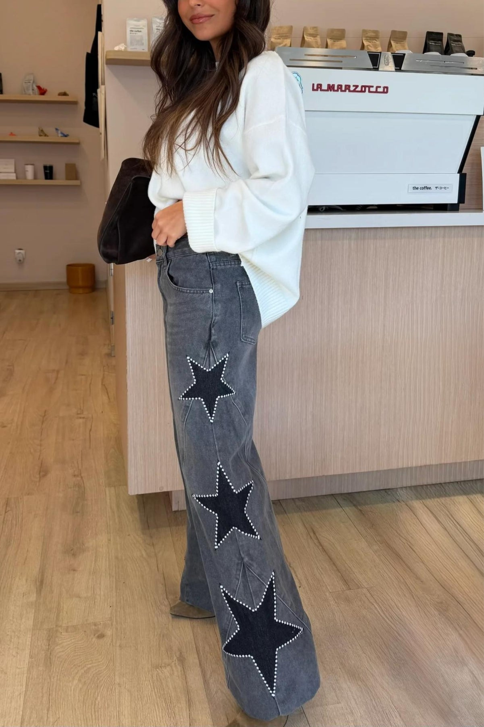 Women Star Detail Straight Leg Jeans