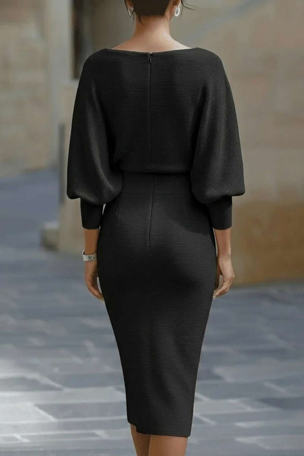 Cowl Neck Bat Sleeve Bodycon Midi Dress