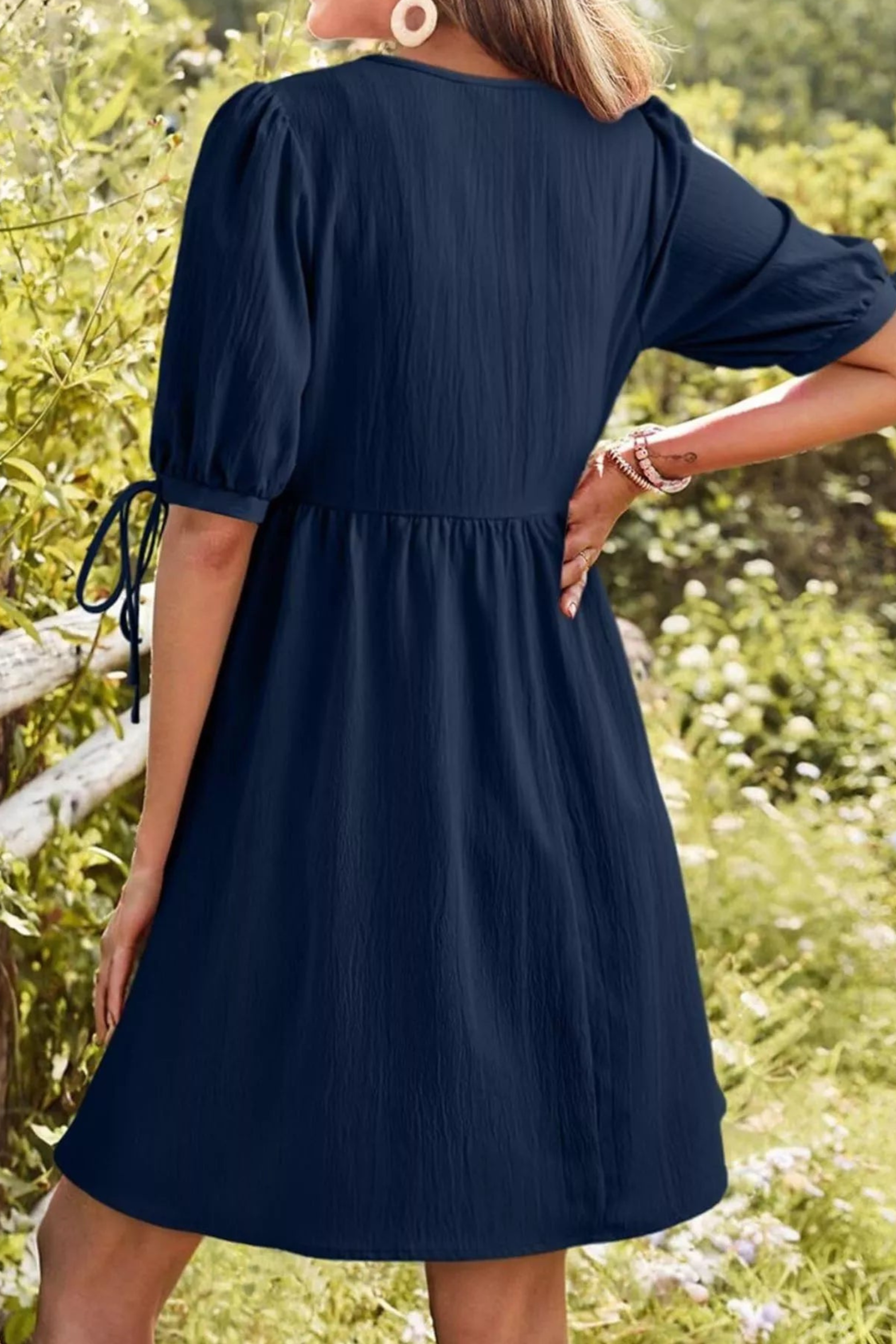 Romantic Tie Neck Puff Sleeve Mini Dress