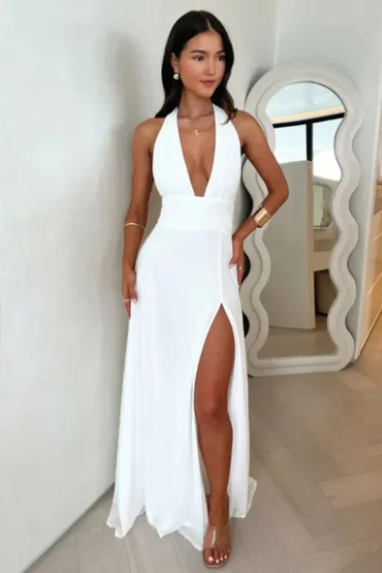 Draped Halter Maxi Dress with Open Back