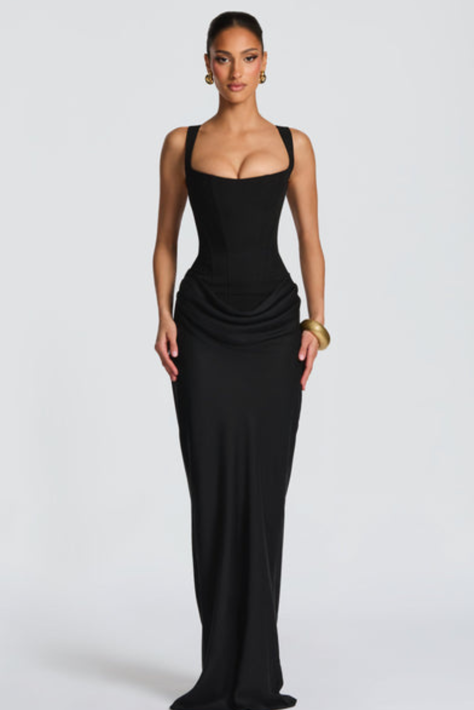 Square Neck Satin Maxi Dress with Open Lace Up Back