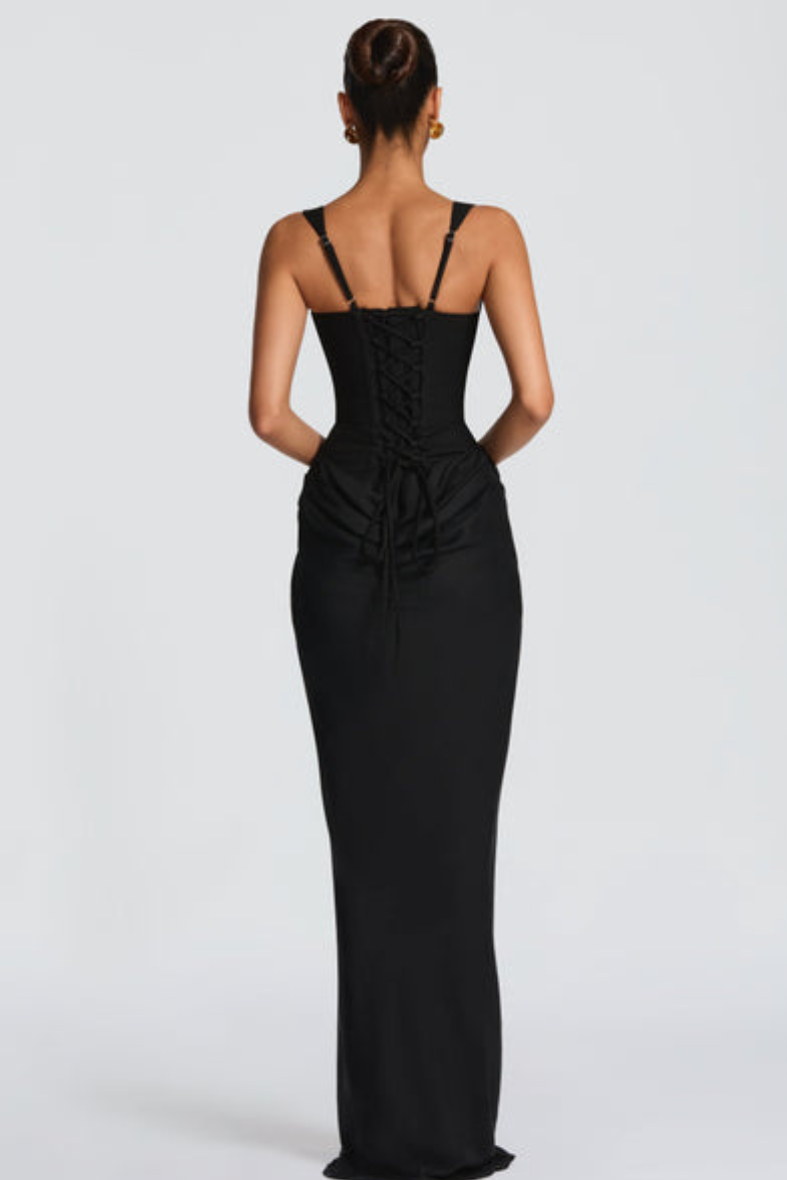 Square Neck Satin Maxi Dress with Open Lace Up Back