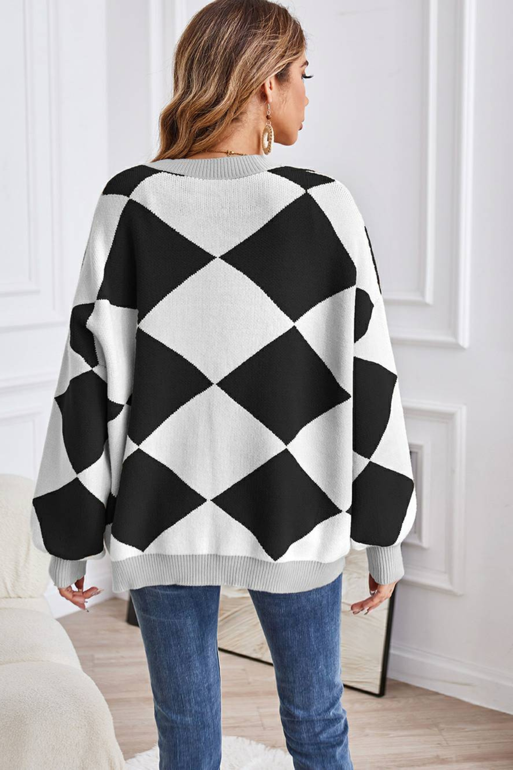 Women's Geometric Knit V Neck Cardigan