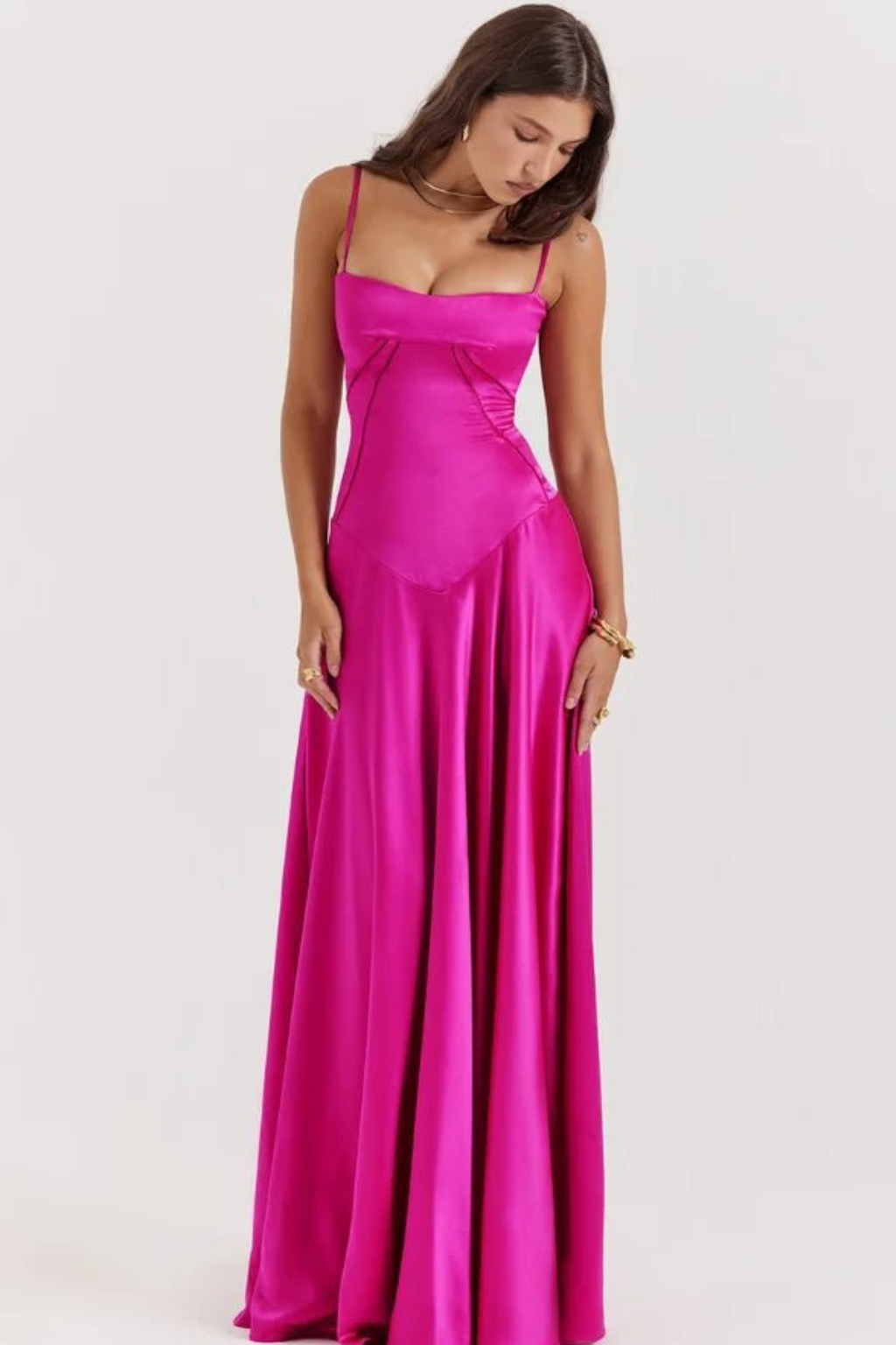 Corset Style Silky Satin Maxi Dress