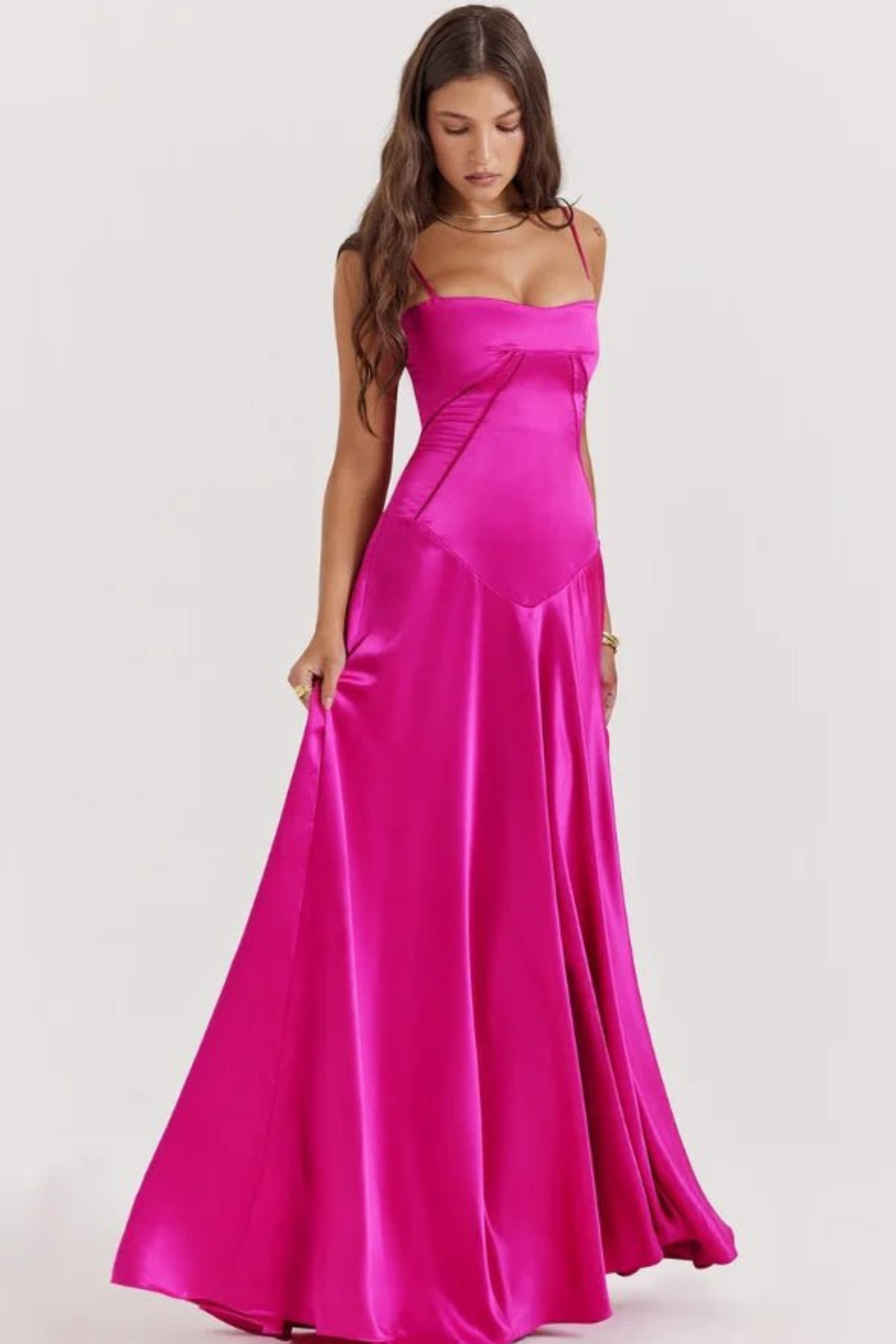 Corset Style Silky Satin Maxi Dress