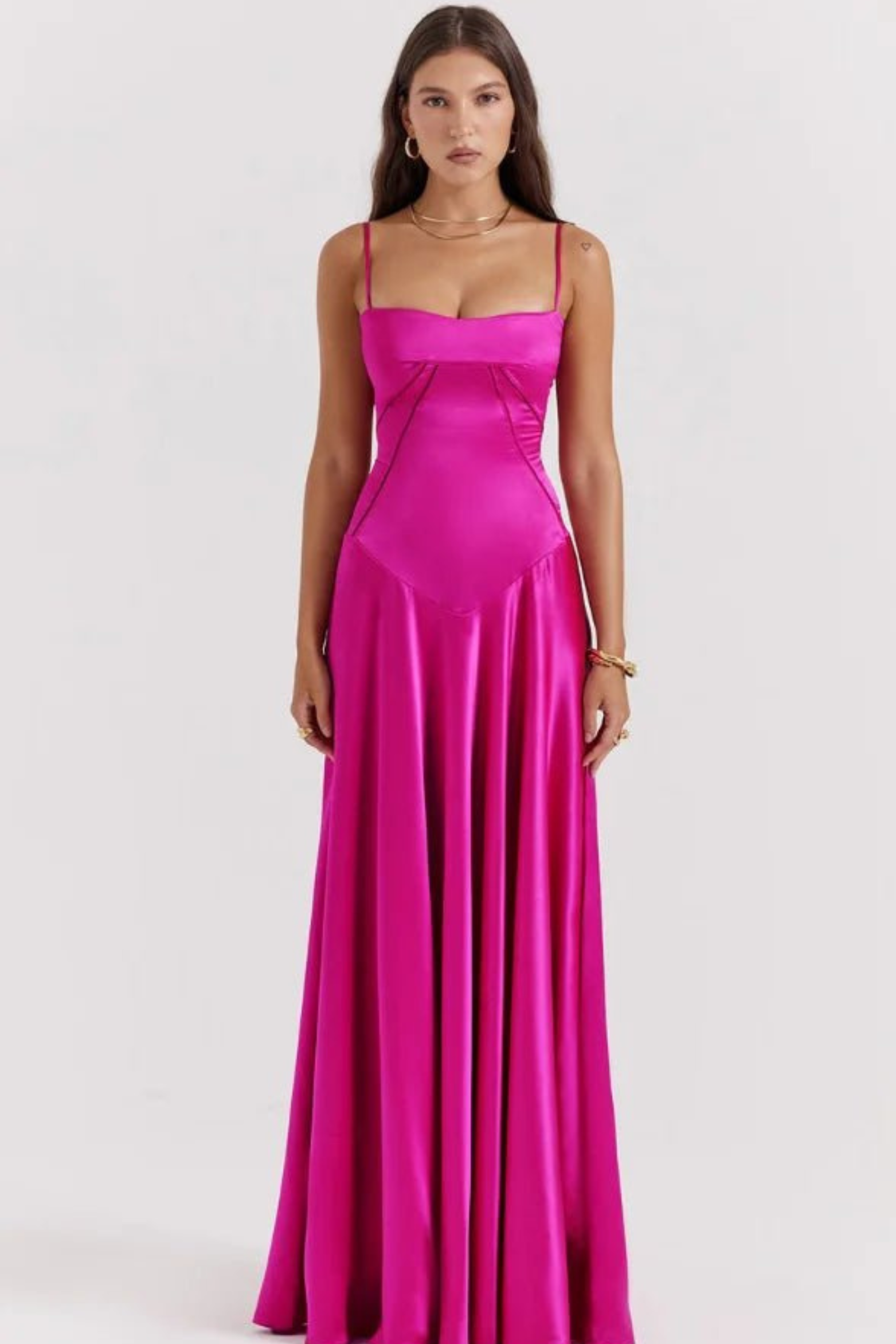 Corset Style Silky Satin Maxi Dress