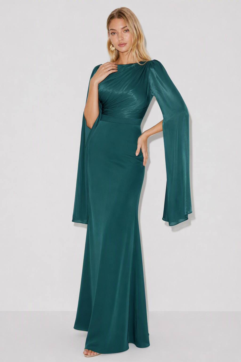 Fallon Satin Cape Sleeve Maxi Dress