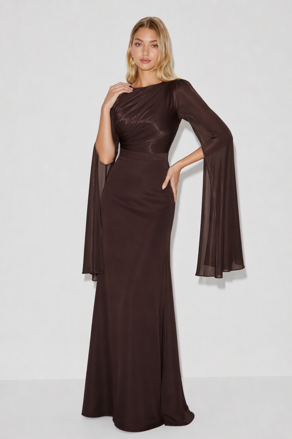 Fallon Satin Cape Sleeve Maxi Dress