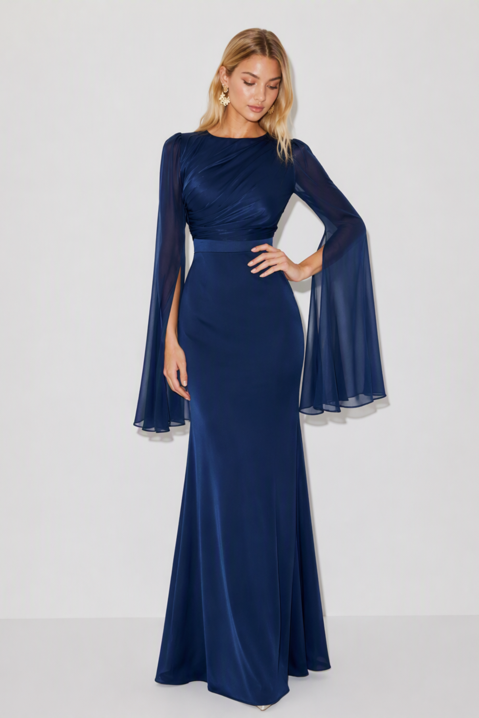 Fallon Satin Cape Sleeve Maxi Dress