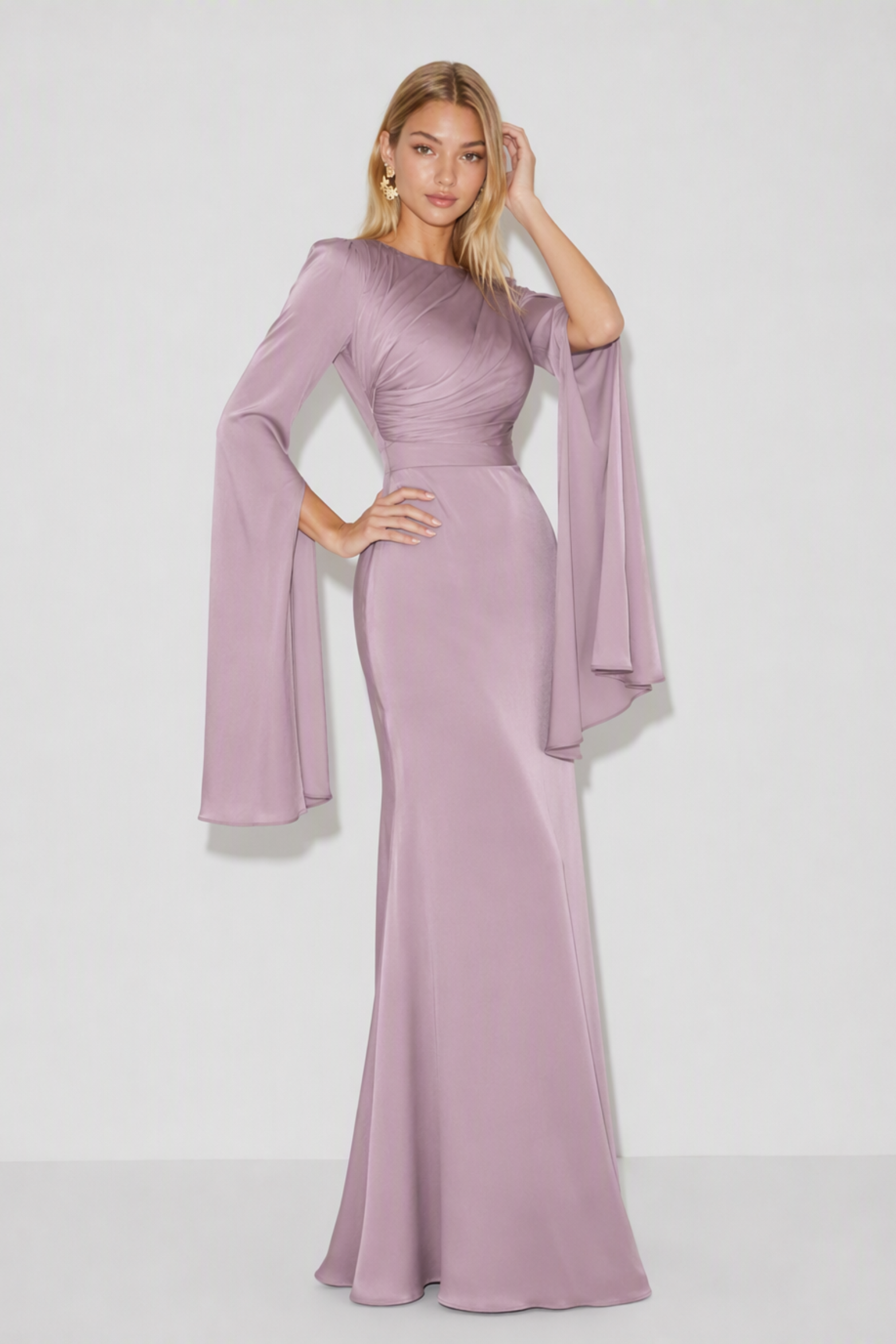 Fallon Satin Cape Sleeve Maxi Dress