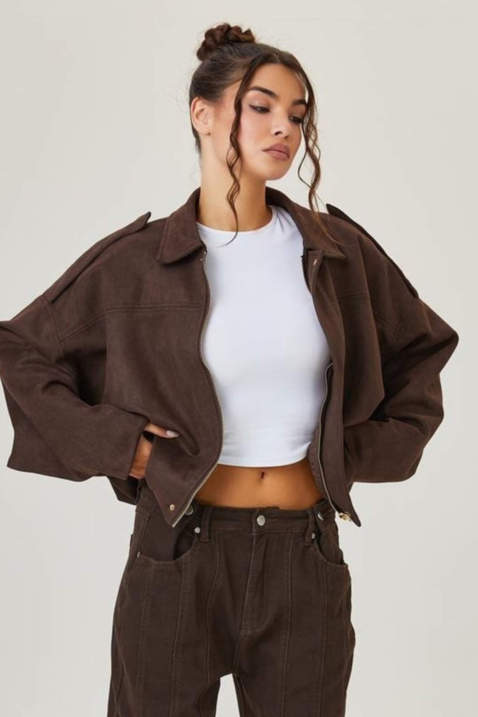 Women's Faux Suede Bomber Jacket