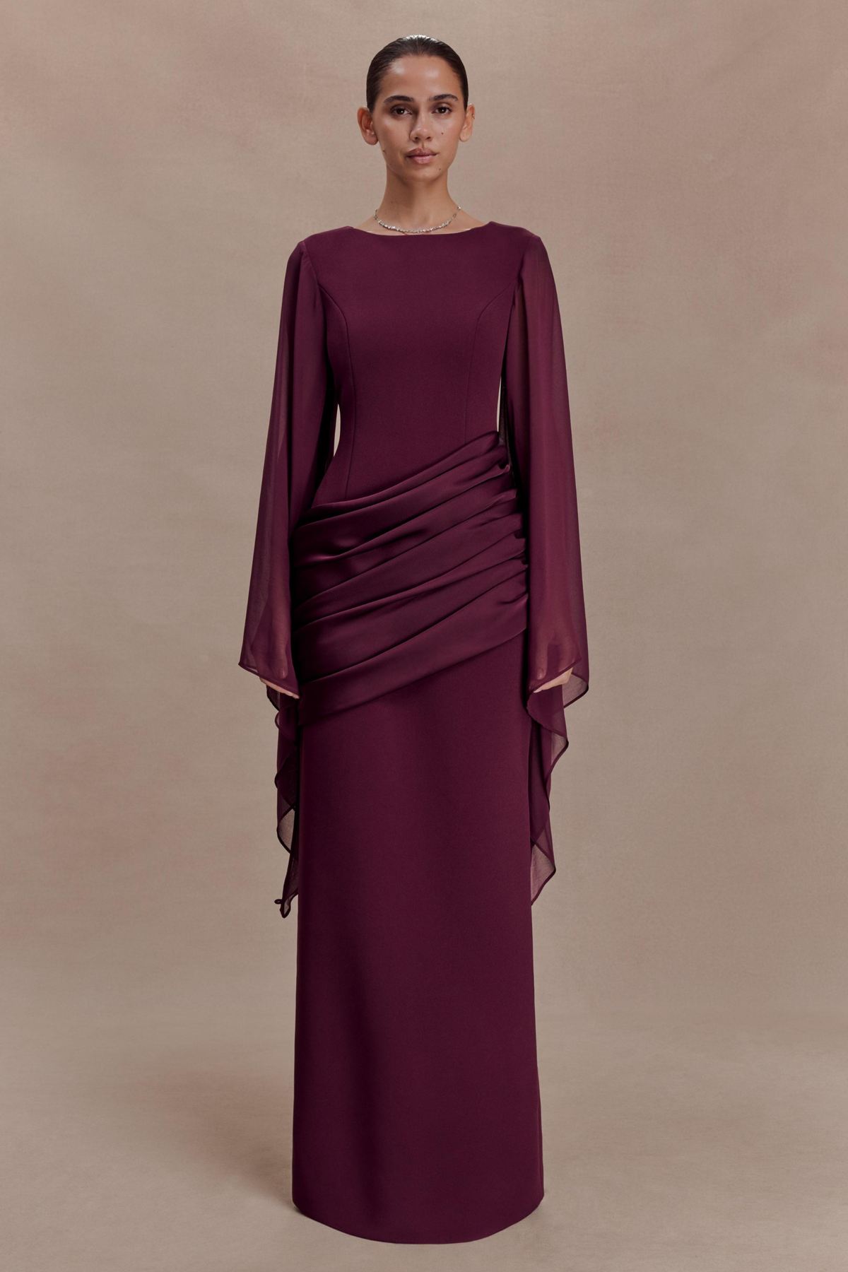 Waterfall Sleeve Pleated Maxi Dress
