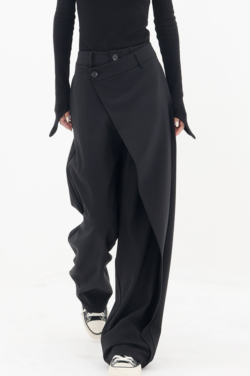 Asymmetrical Button Detail Wide Leg Baggy Pants