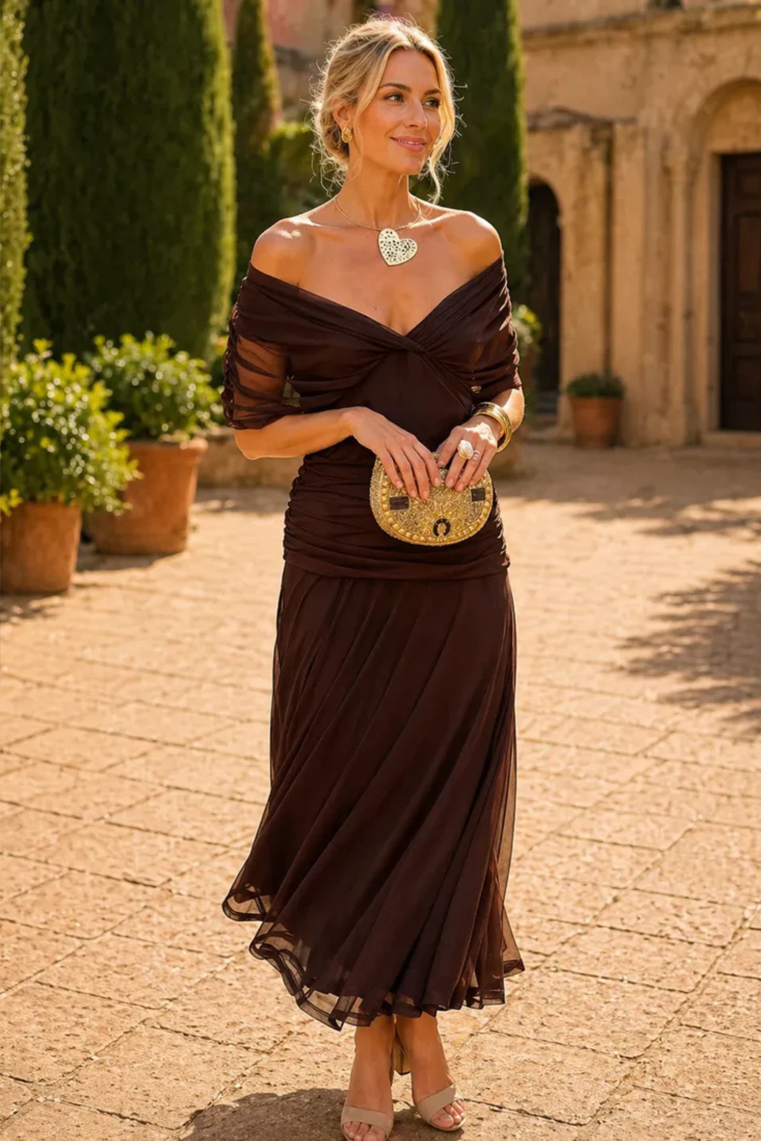 V-Neck Sheer Mesh Midi Dress with Sculpted Fit