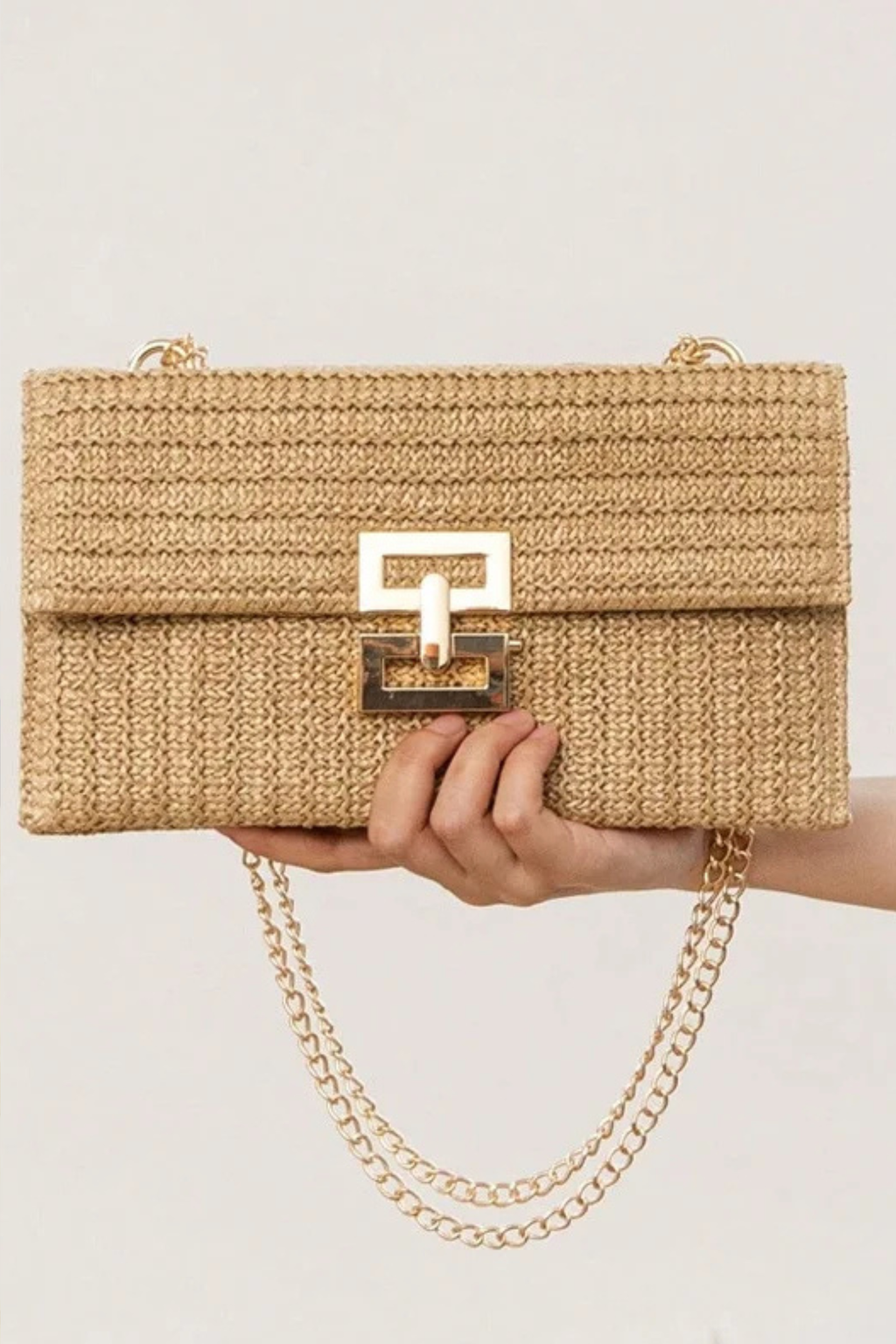 Woven Straw Chain Lock Shoulder Bag