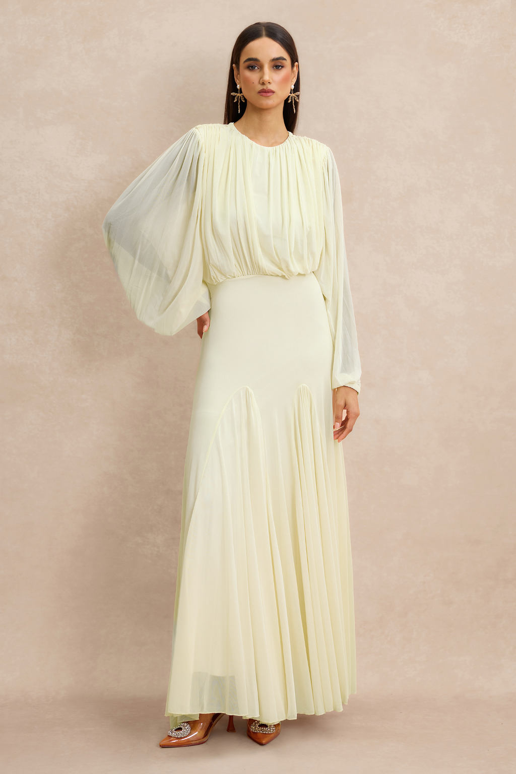 Gathered Lantern Sleeve Maxi Dress