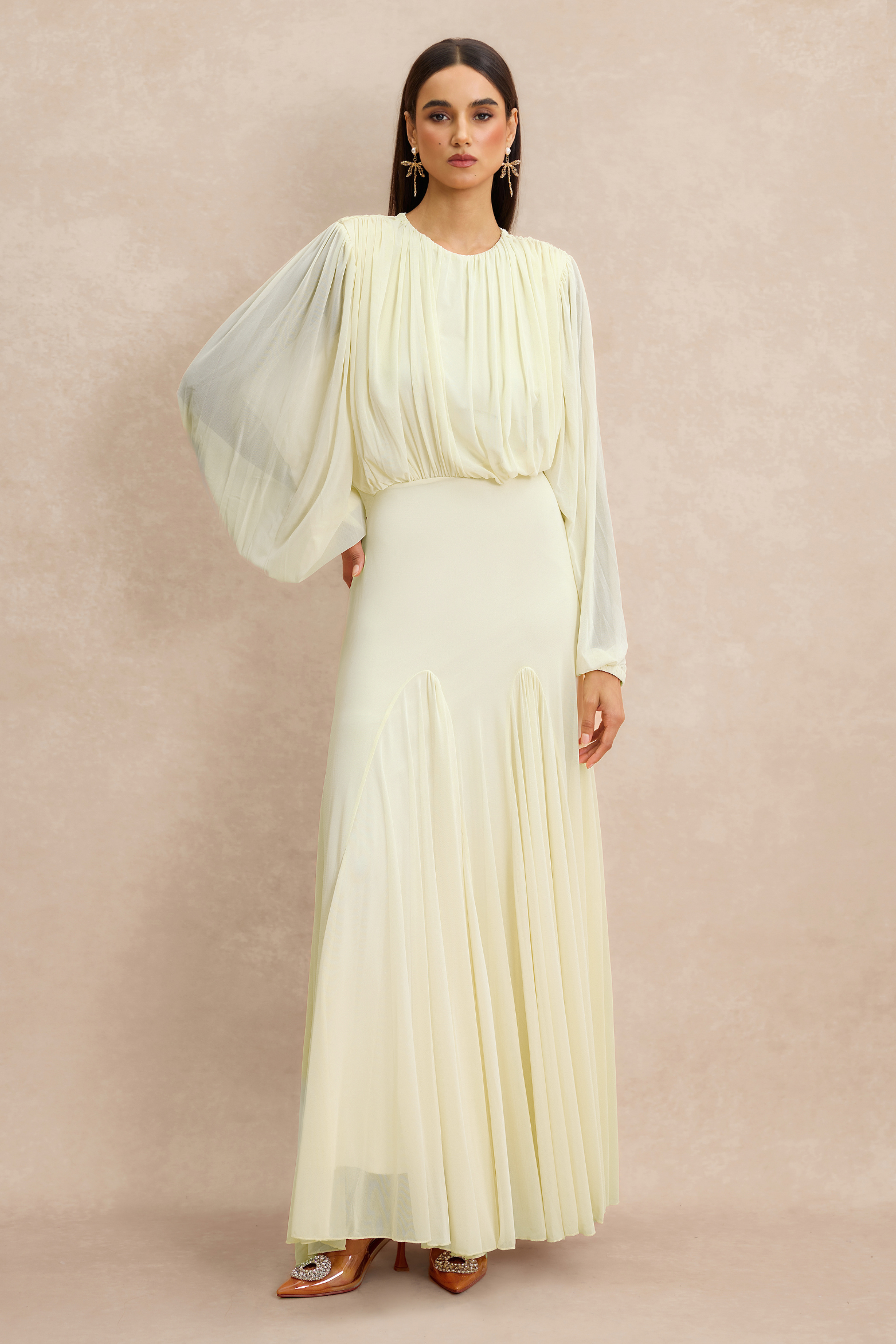 Gathered Lantern Sleeve Maxi Dress