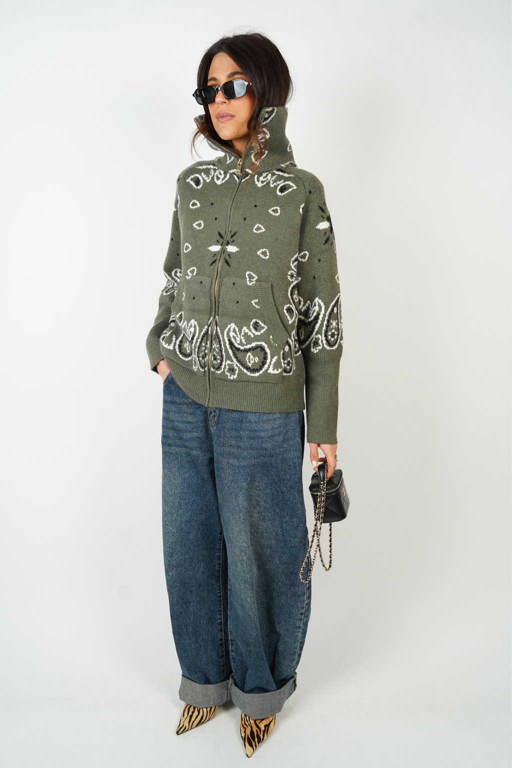 Women's Bandana Print Knit Cardigan
