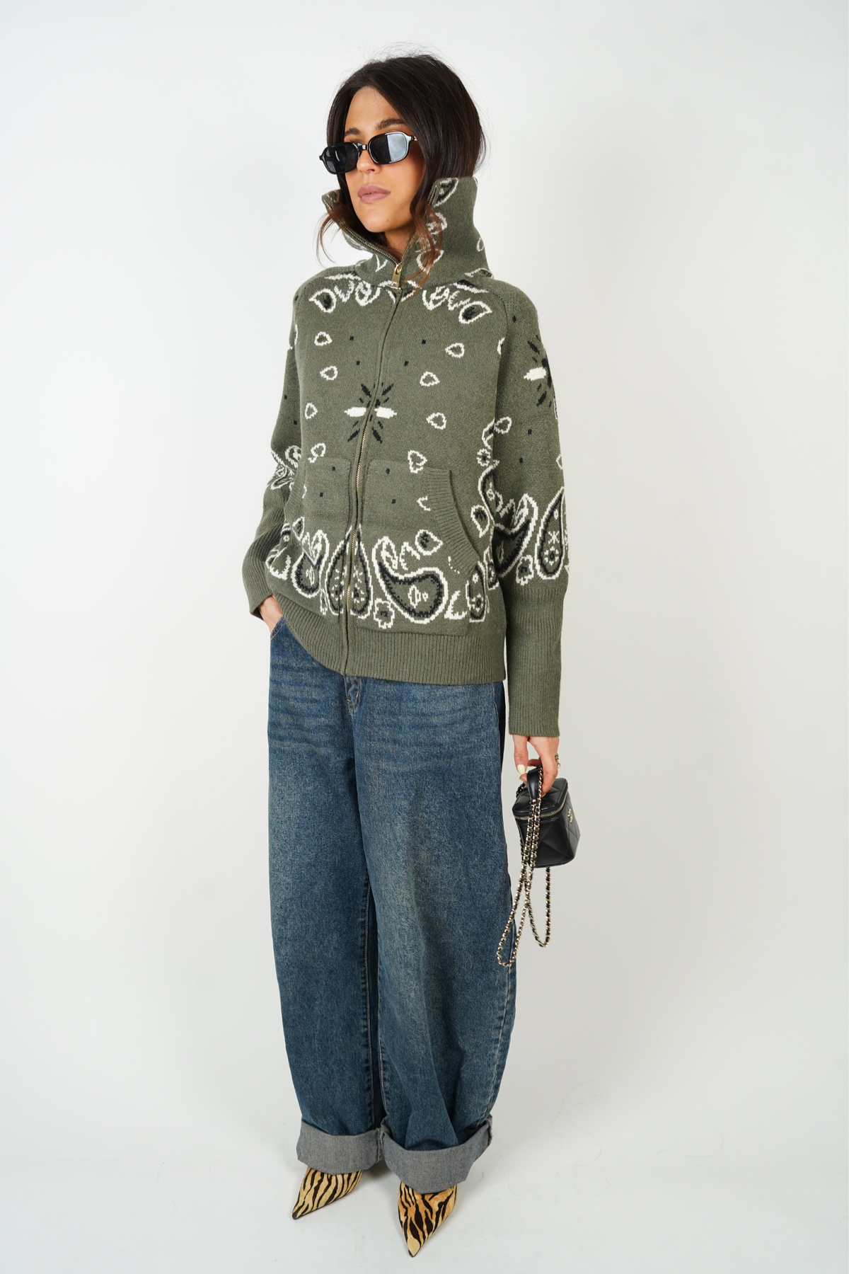 Women's Bandana Print Knit Cardigan
