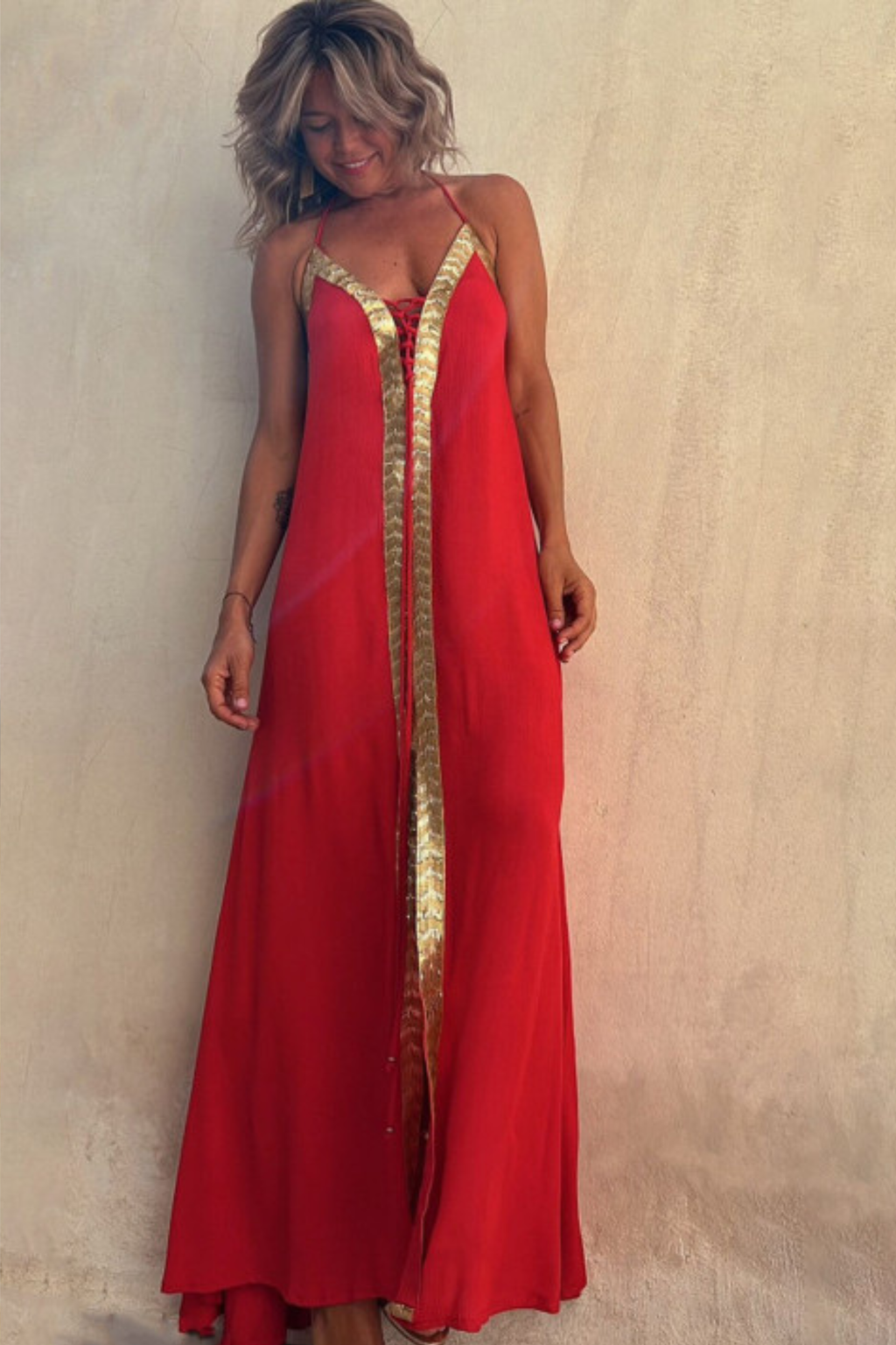 Coral Gold Evening Gown