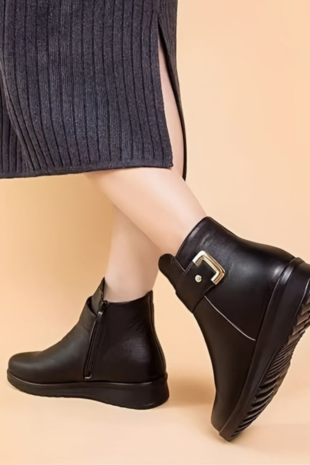 Buckle Detail Cozy Ankle Boots