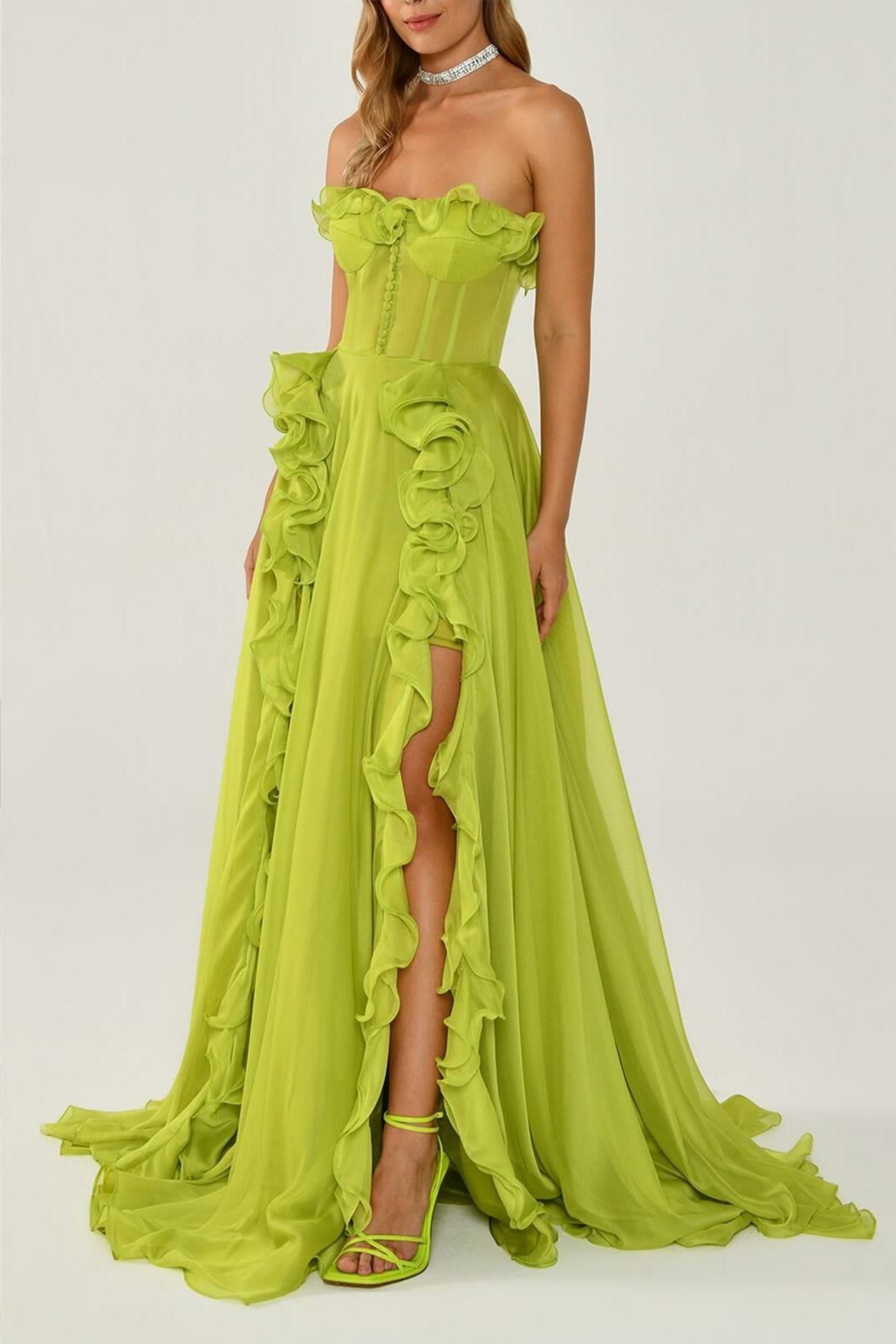 Romantic Frill Sweetheart Sleeveless Maxi Dress