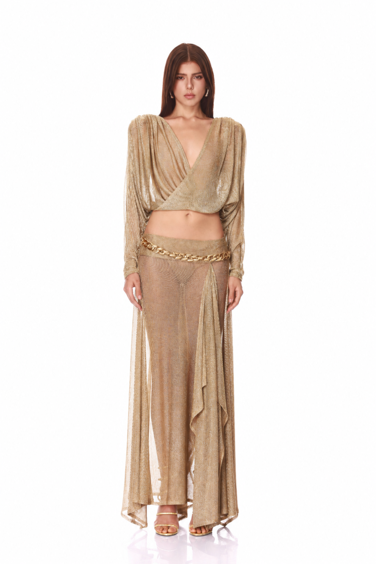 Metallic Knit Two Piece Skirt Set