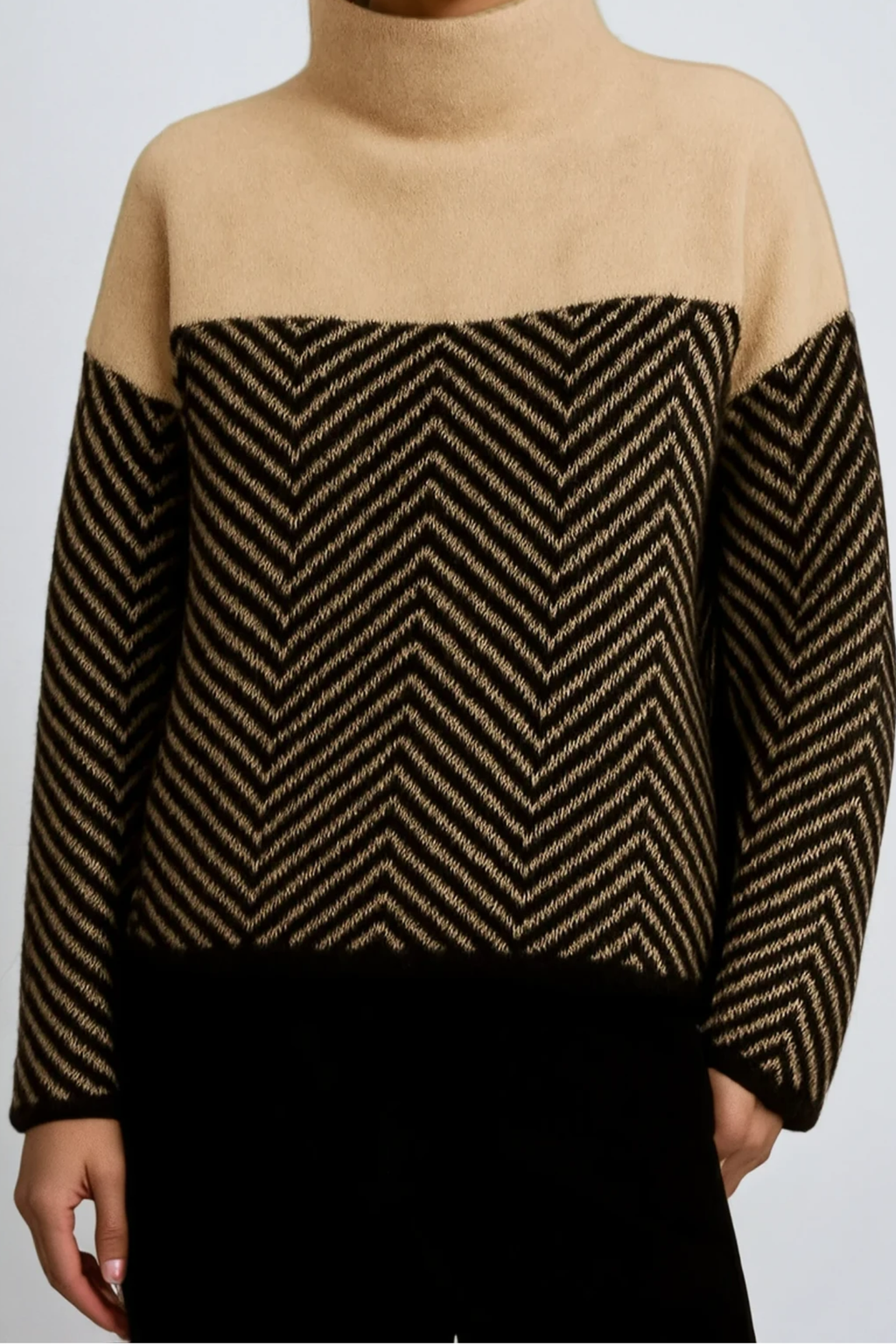 Chevron Funnel Neck Relaxed Sweater
