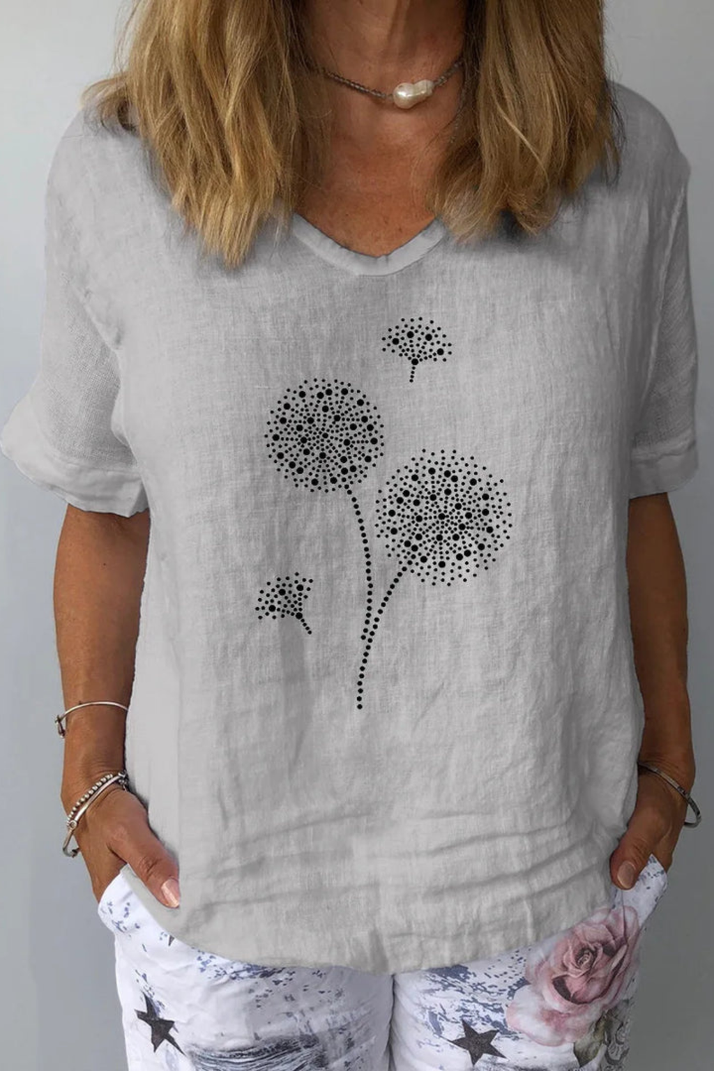 Linen Botanical Print Blouse with Lightweight Comfort