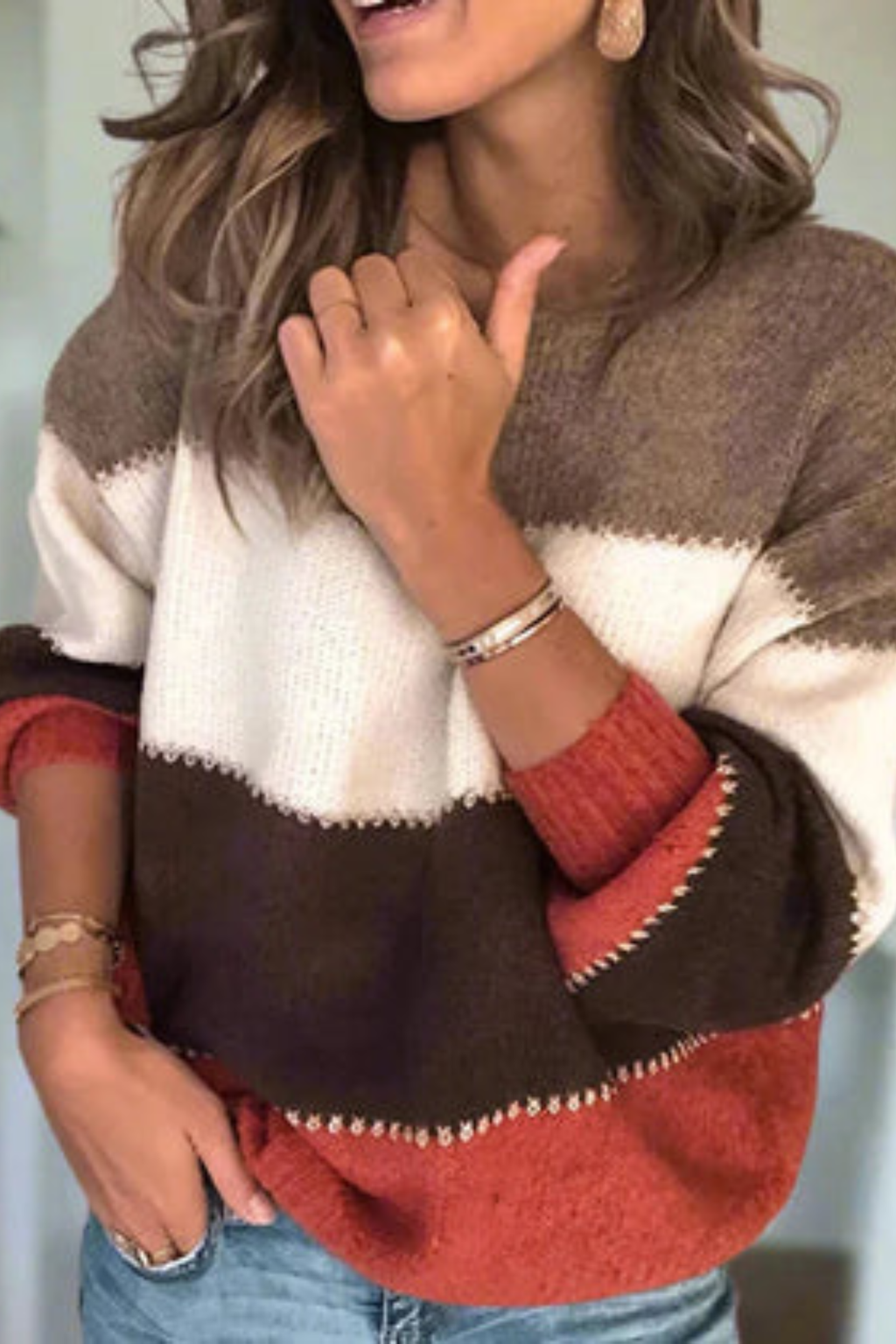 Colorblock Relaxed Fit Knit Sweater