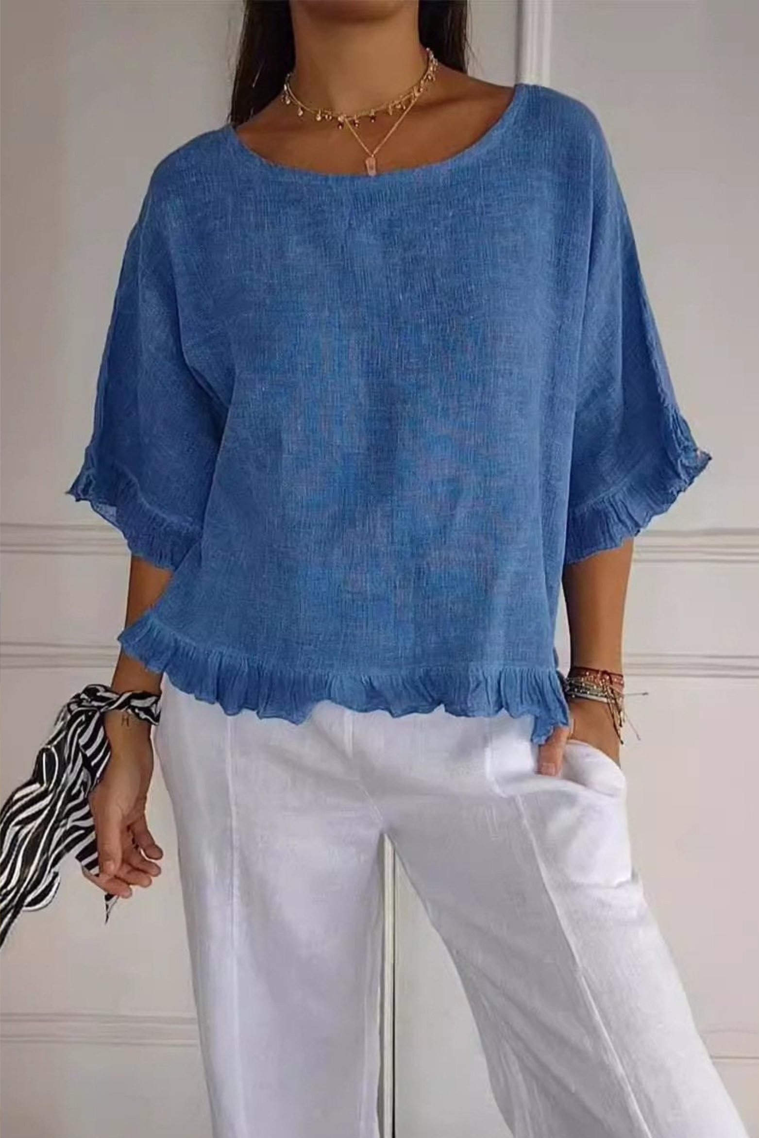 Ruffle Trim Blouse with Lightweight Comfort