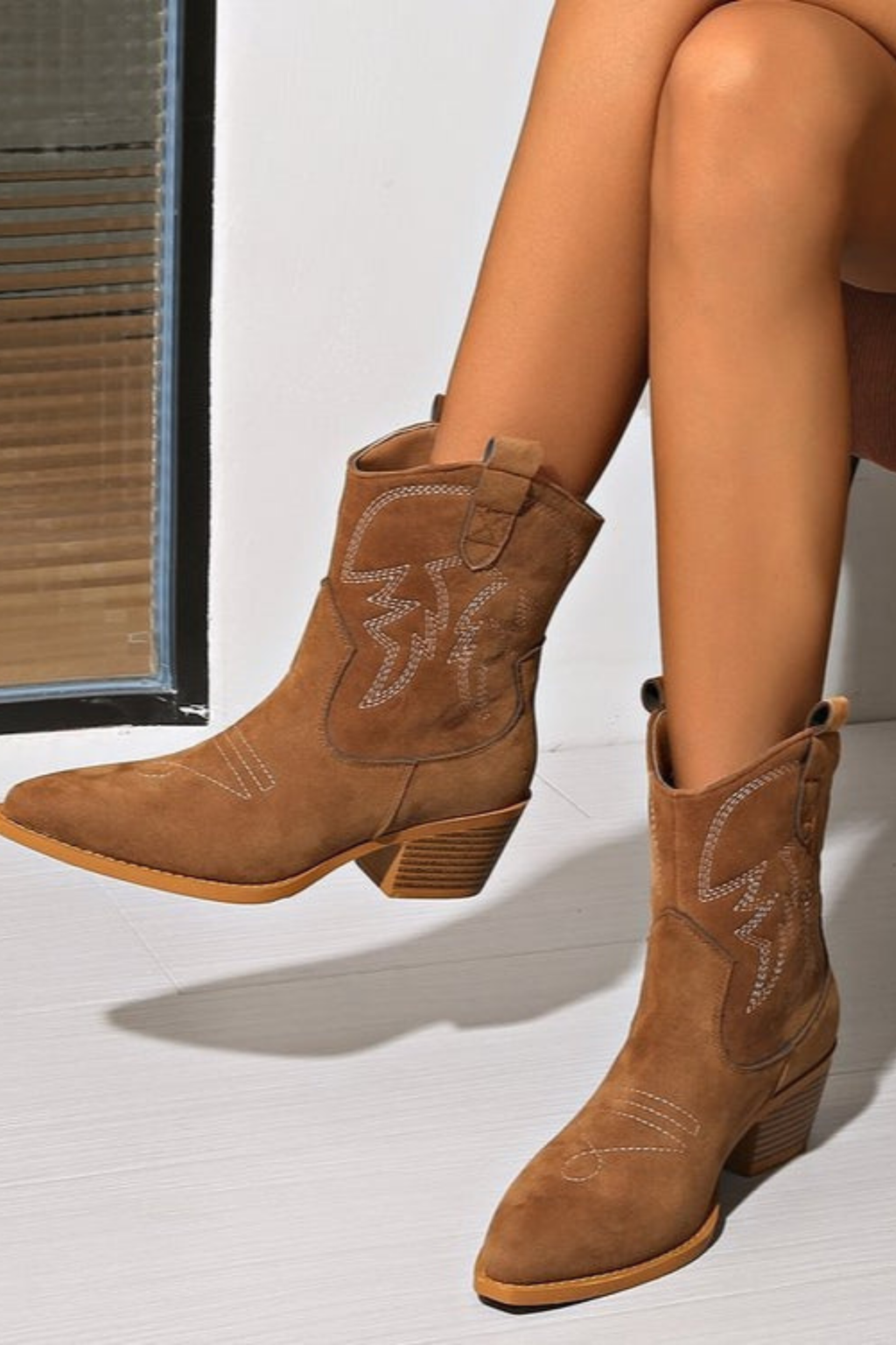 Women's Embroidered Cutout Mid Calf Boots