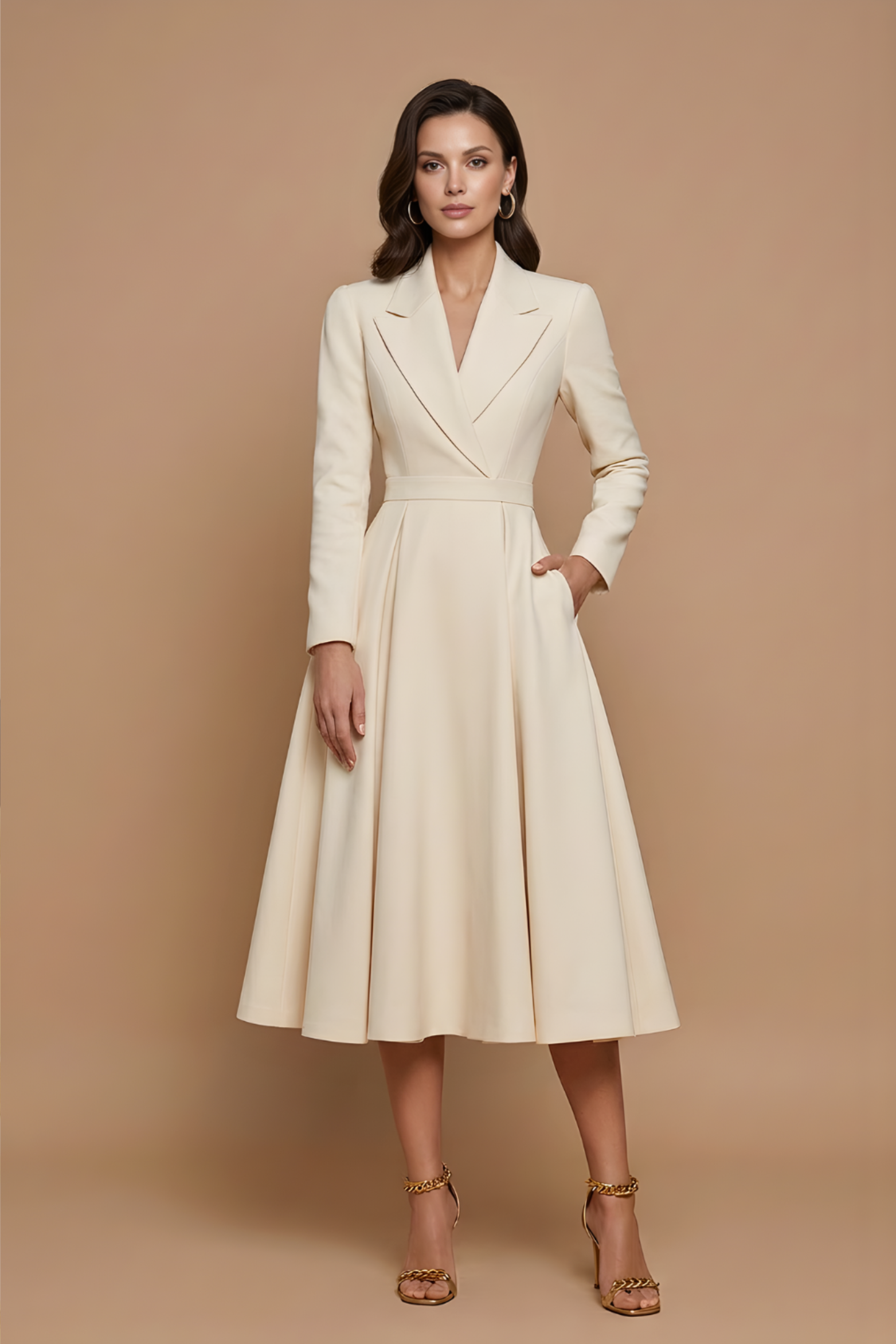 Pleated Midi Dress with Tailored Blazer Style Design