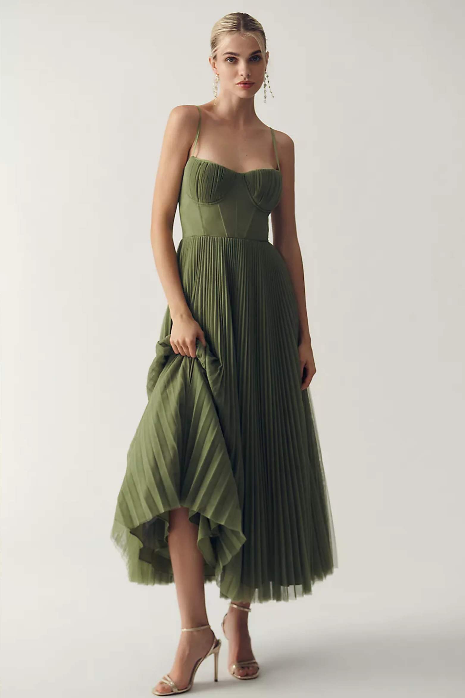 Minimalist Pleated Slip Midi Dress