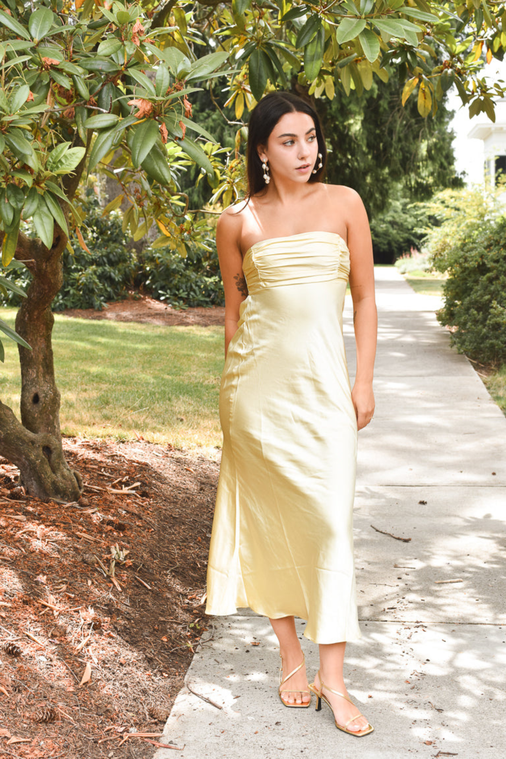 Butter Yellow Smooth Finish Midi Dress