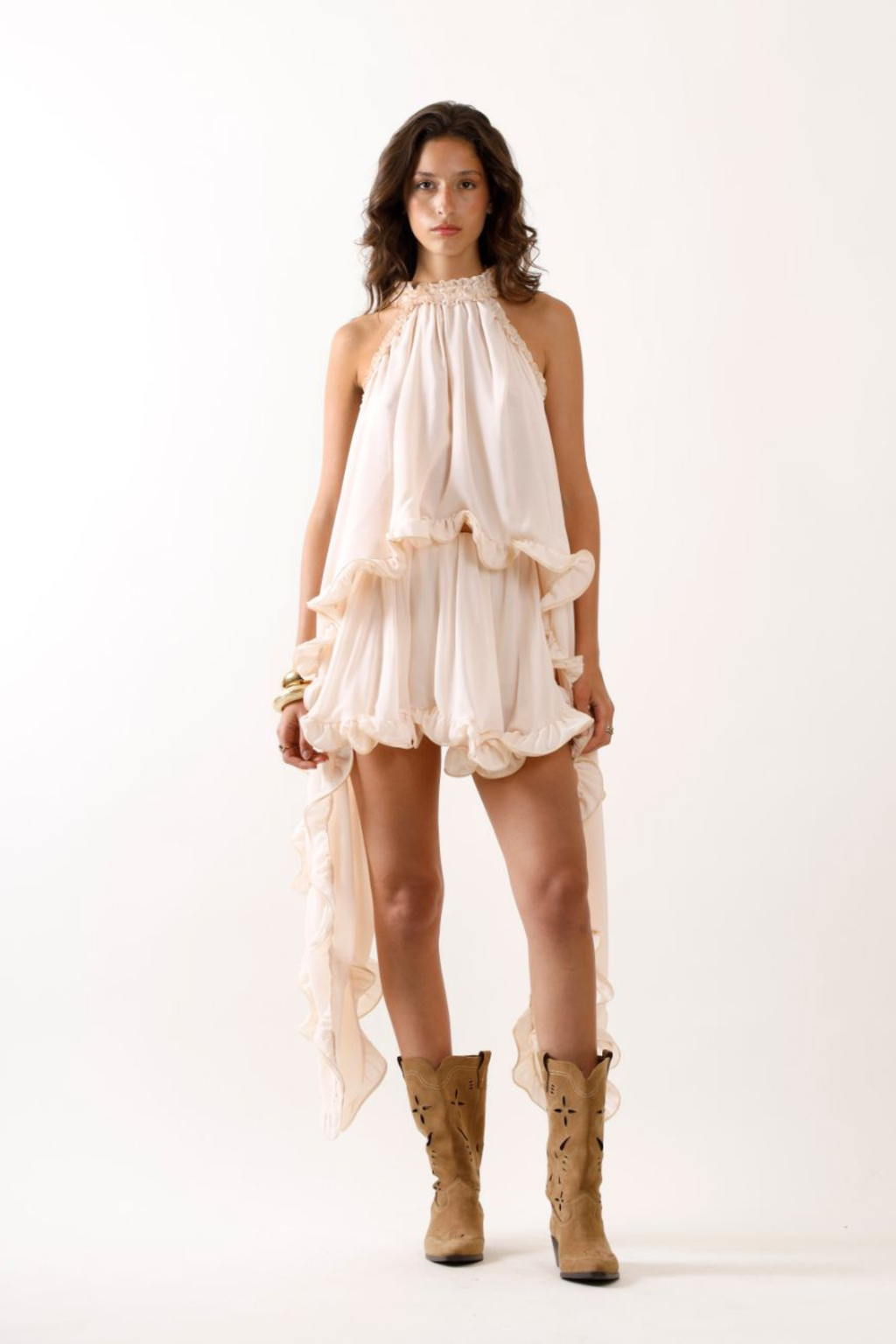 Bohemian Ruffle Mini Dress with Corset Waist
