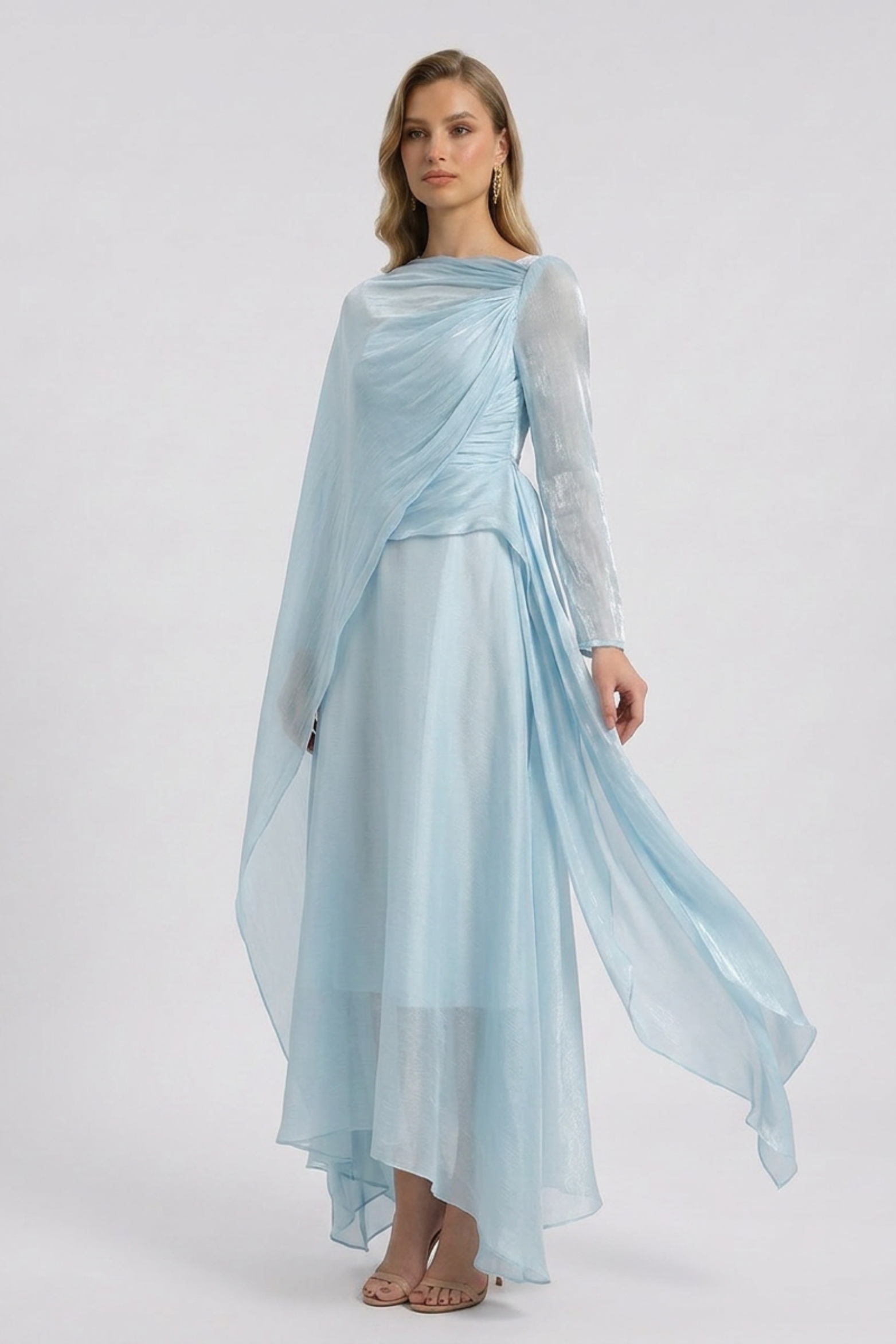 Draped Maxi Dress with Cape Sleeves
