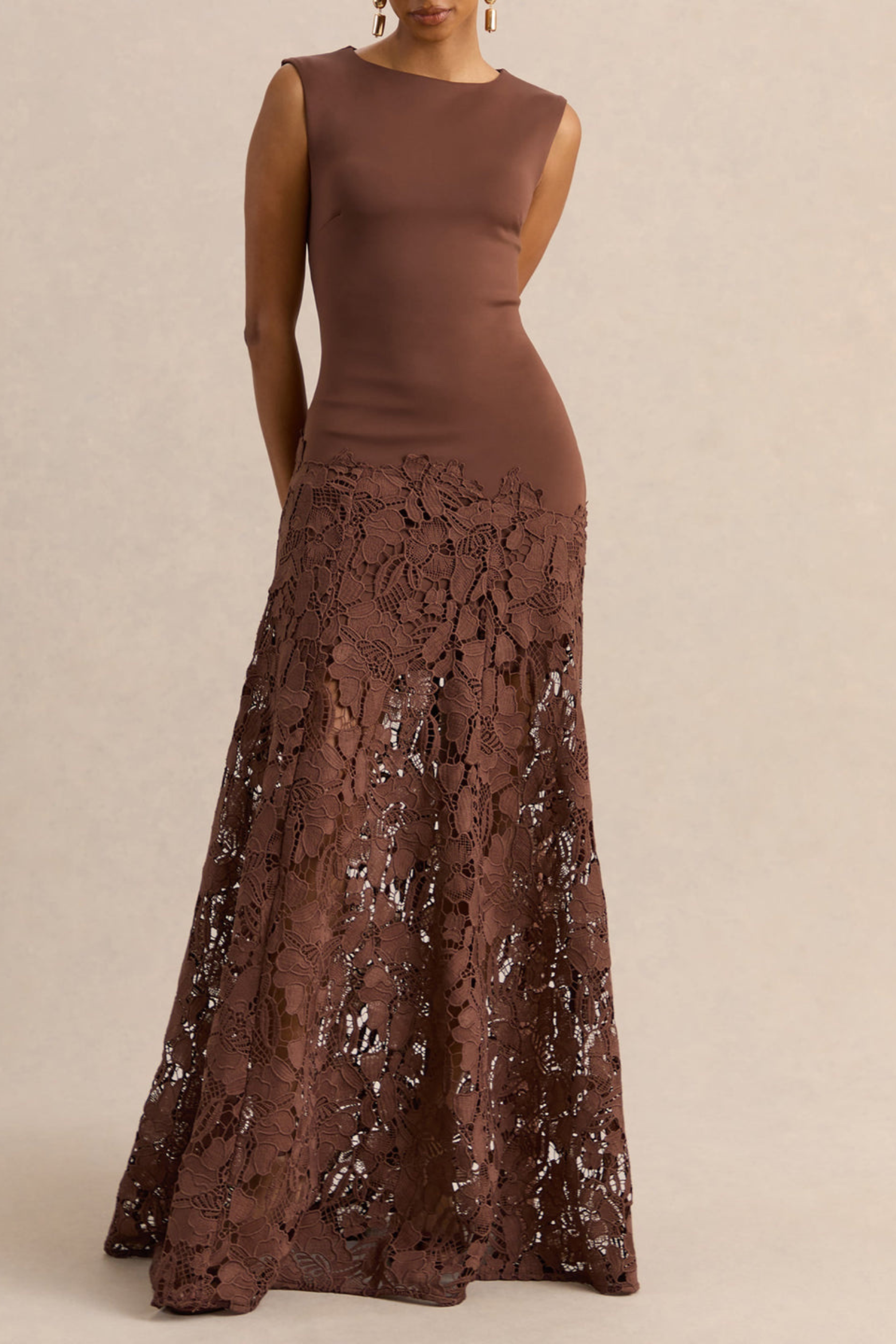 Floral Openwork Maxi Dress with Sculpted Bodice