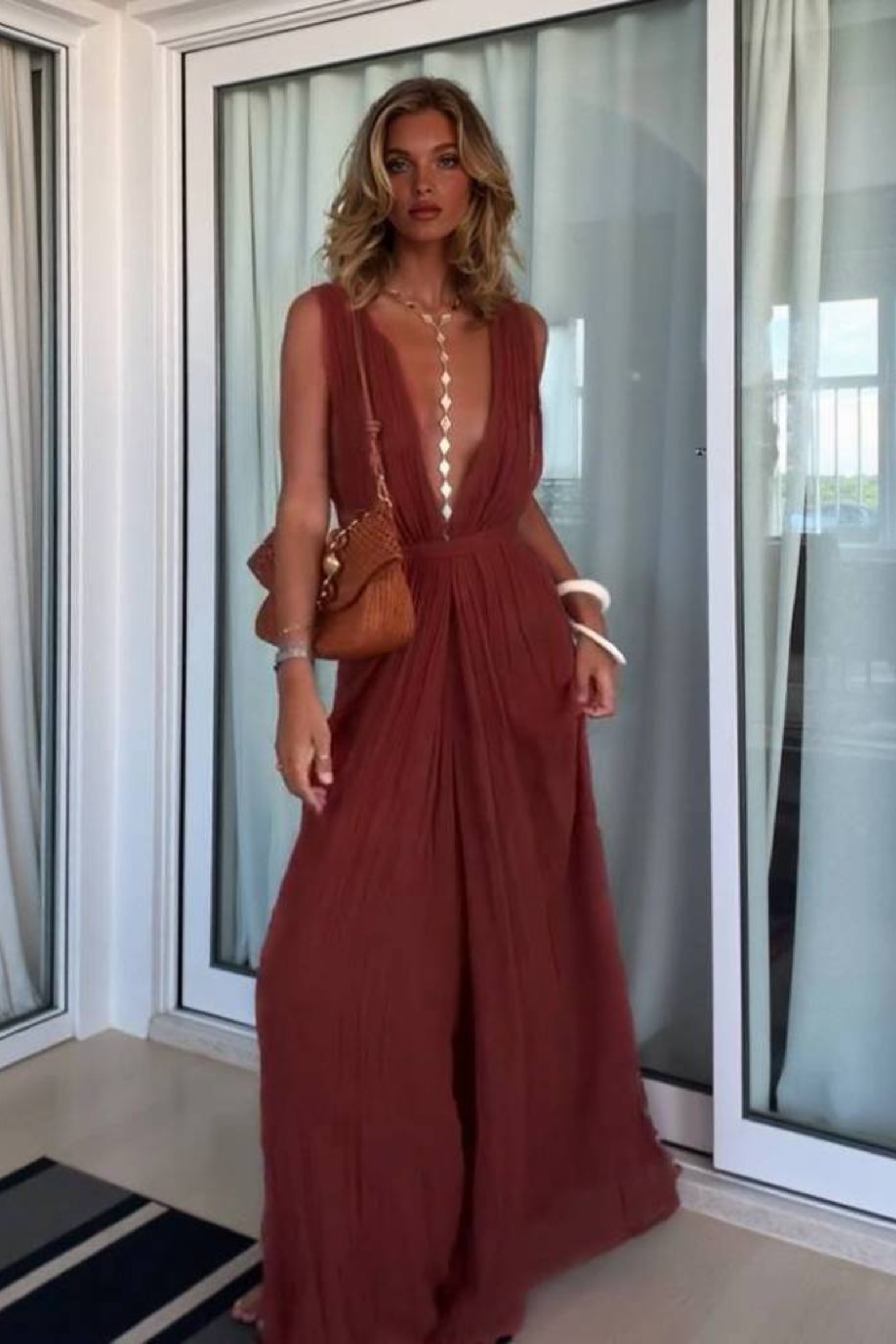V-Neck Lace-Up Backless Jumpsuit with High Waist Design