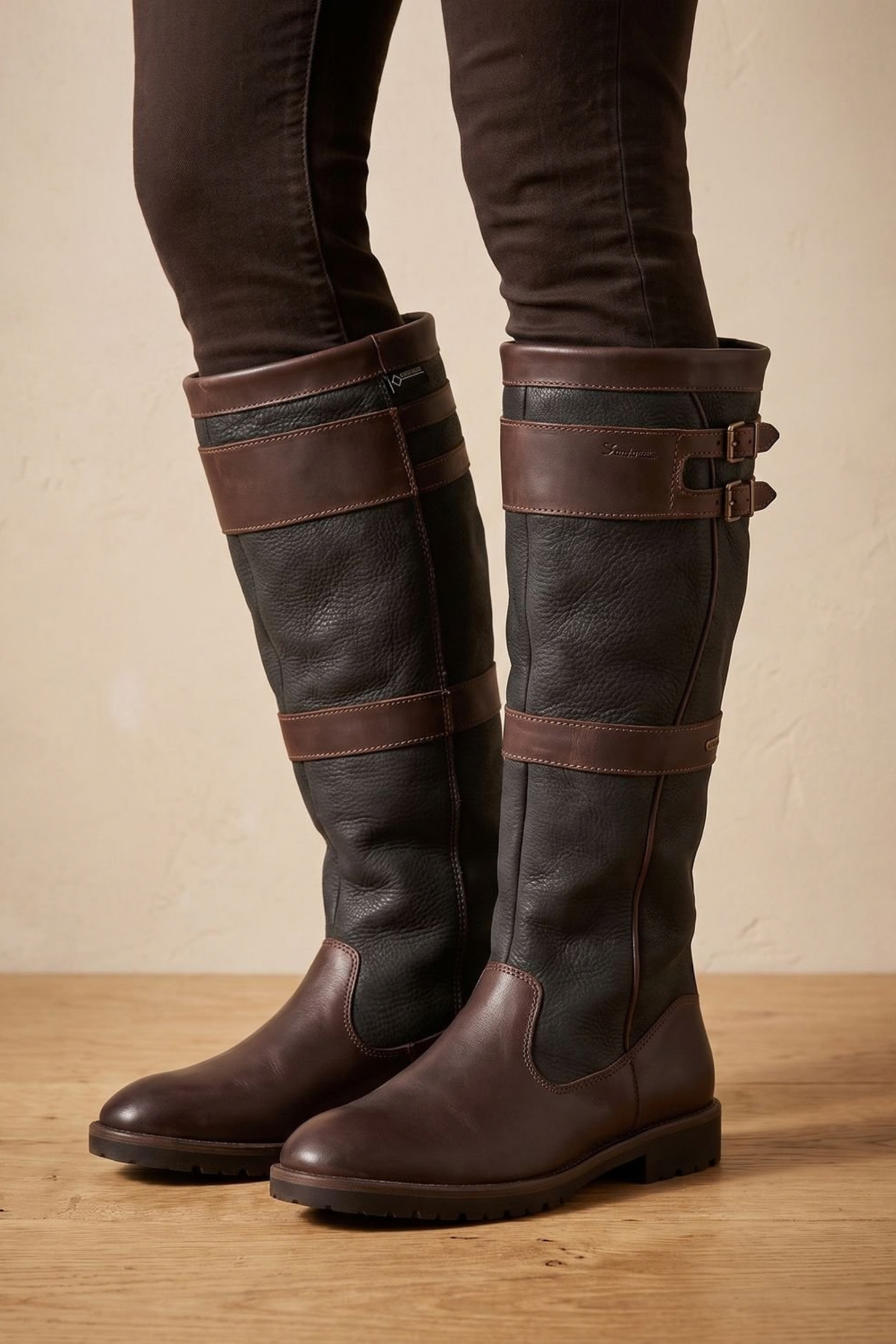 Double Buckle Knee High Pull On Boots