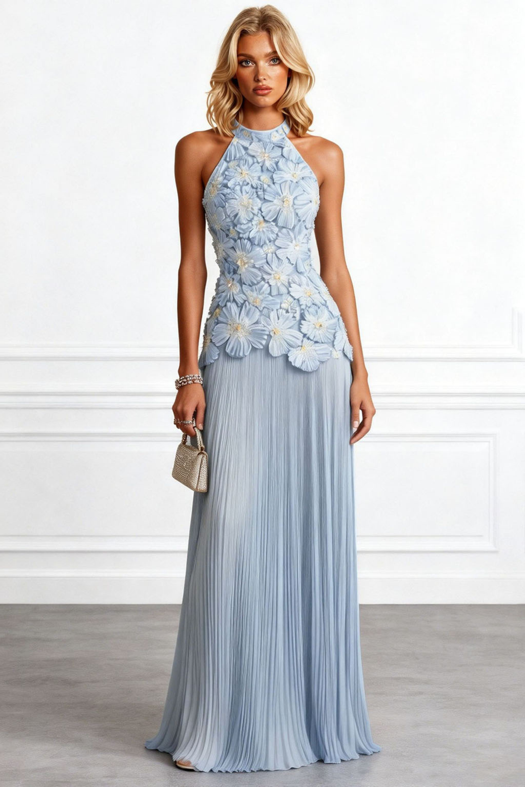Halter Ruched Floral Maxi Dress