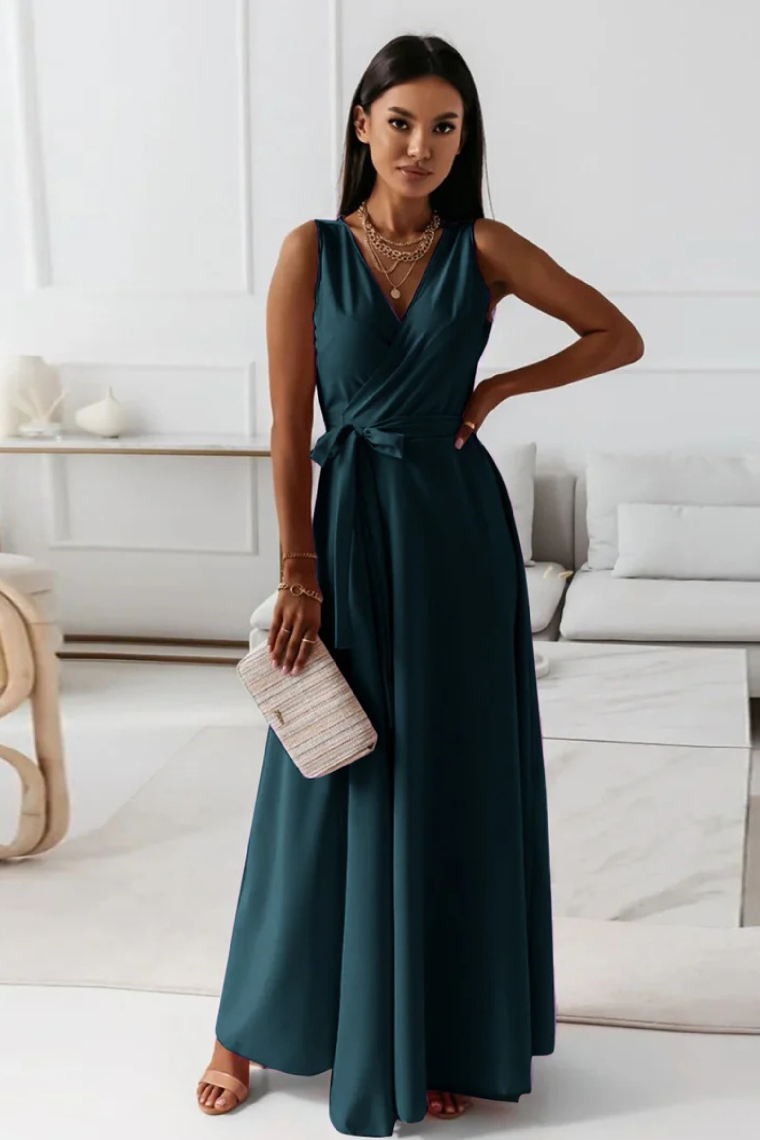 Wrap Style Maxi Wedding Guest Dress