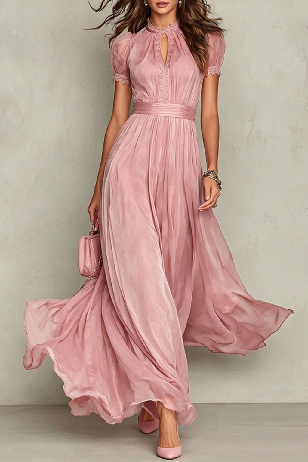 Pleated Chiffon Maxi Dress