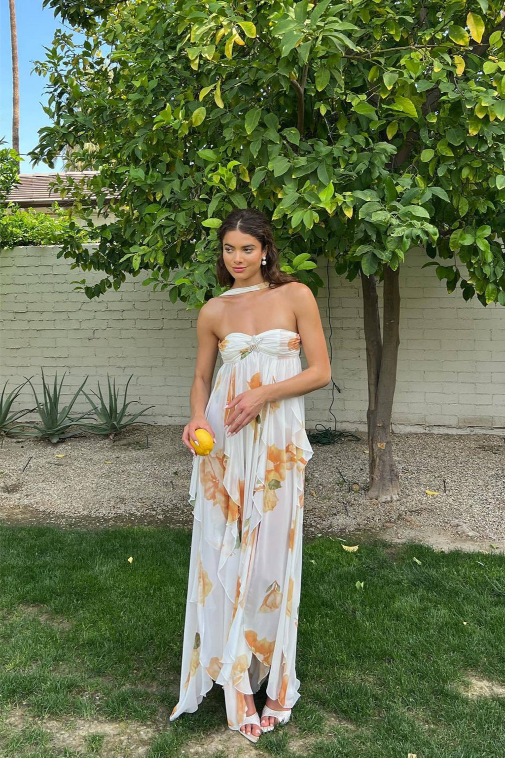 Halter Maxi Dress with Flowy Empire Waist Design