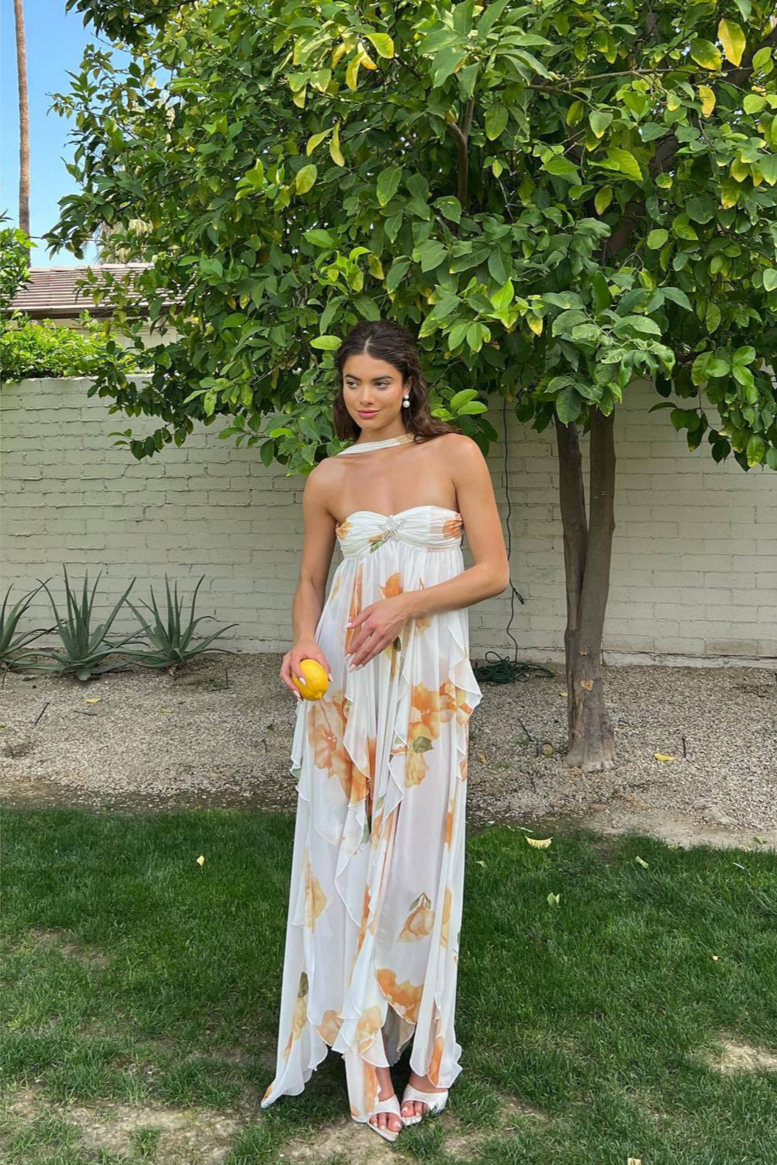 Halter Maxi Dress with Flowy Empire Waist Design
