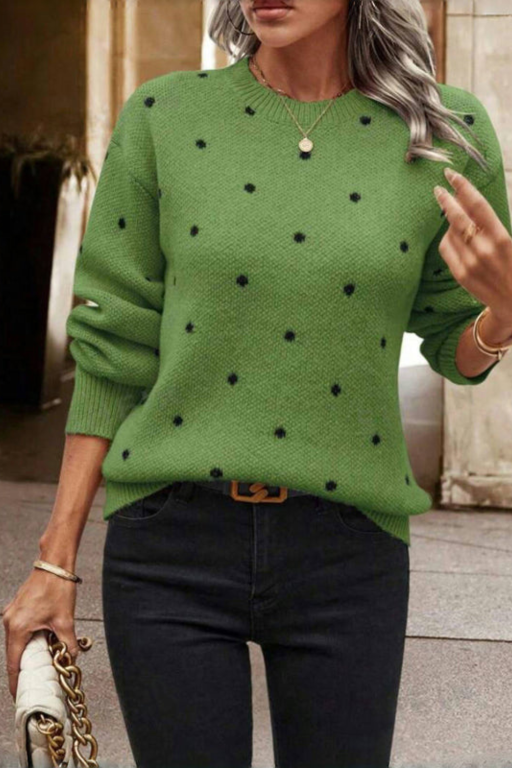 Polka Dot Relaxed Round Neck Sweater