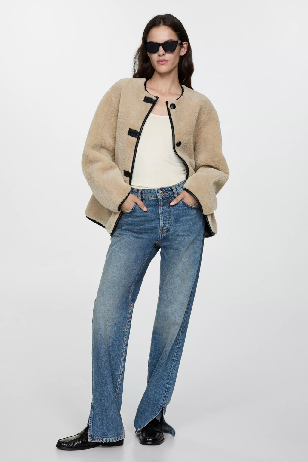 Fuzzy Round Neck Snap Button Jacket